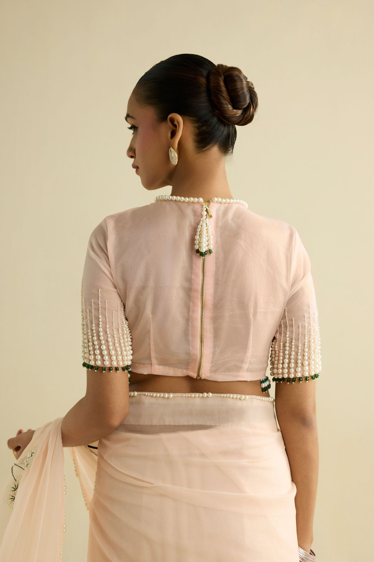 Pink Embroidered Organza Saree Set