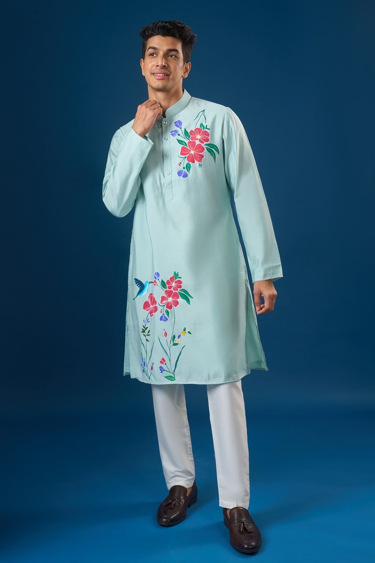 Sky Blue Floral Kurta Set