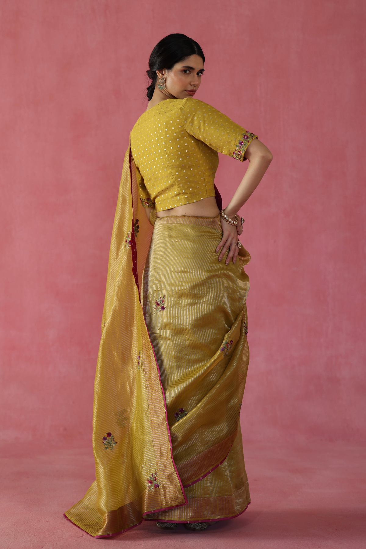 Mustard Yellow Ghevar Saree