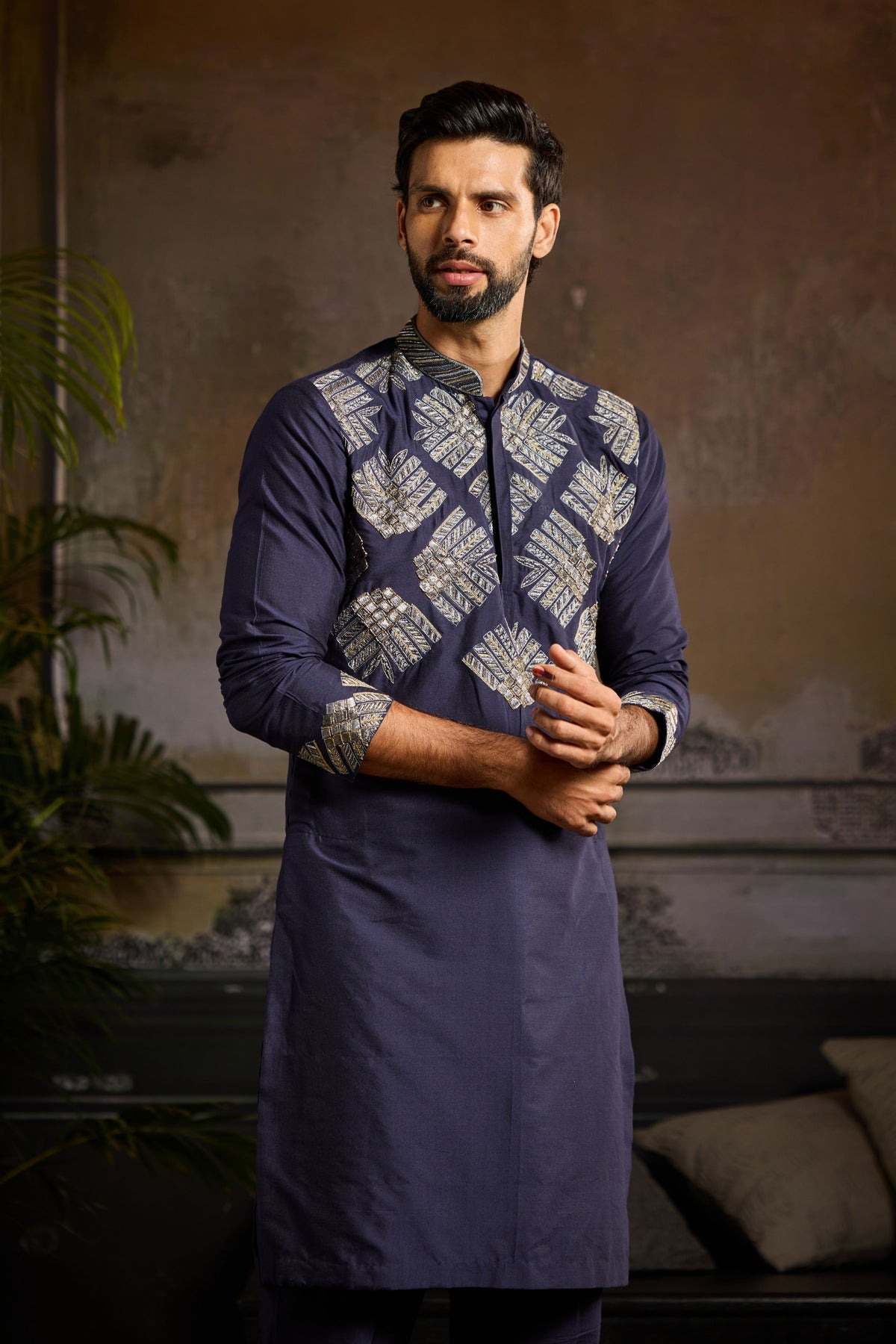 Dark Blue Embroidered Kurta Set