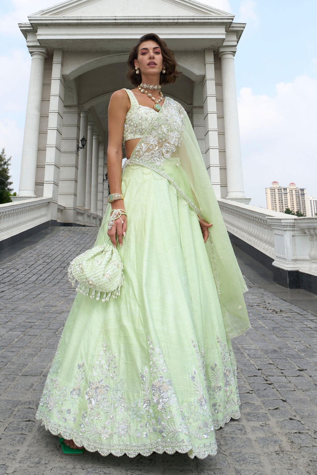 Raw Silk Green Lehenga Set