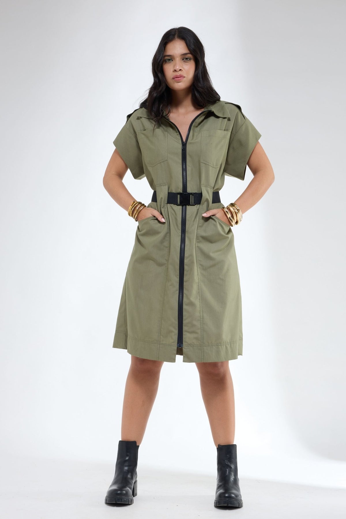 Anti Fit Olive Shirt Dress - Elahe Anti Fit Olive Shirt Dress - Elahe