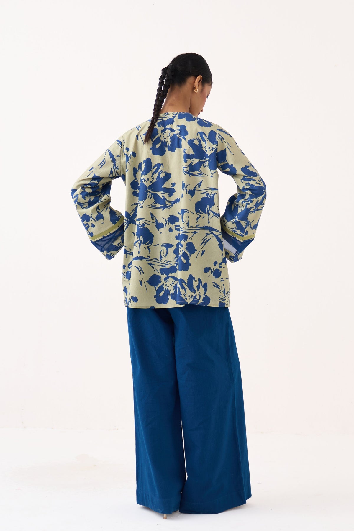 Wide Sleeve Gathered Neck Top