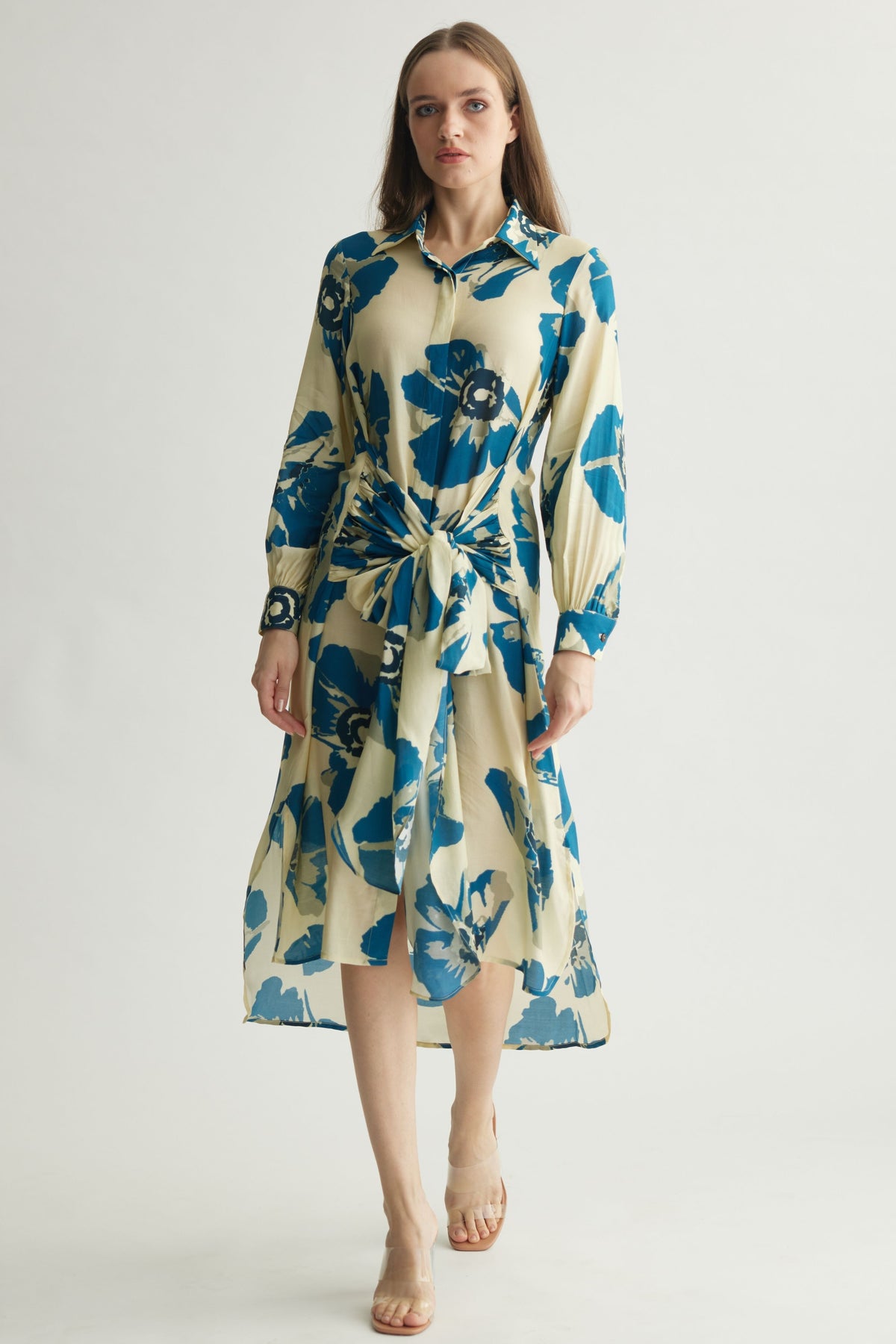 Blue Floral Shirt Dress