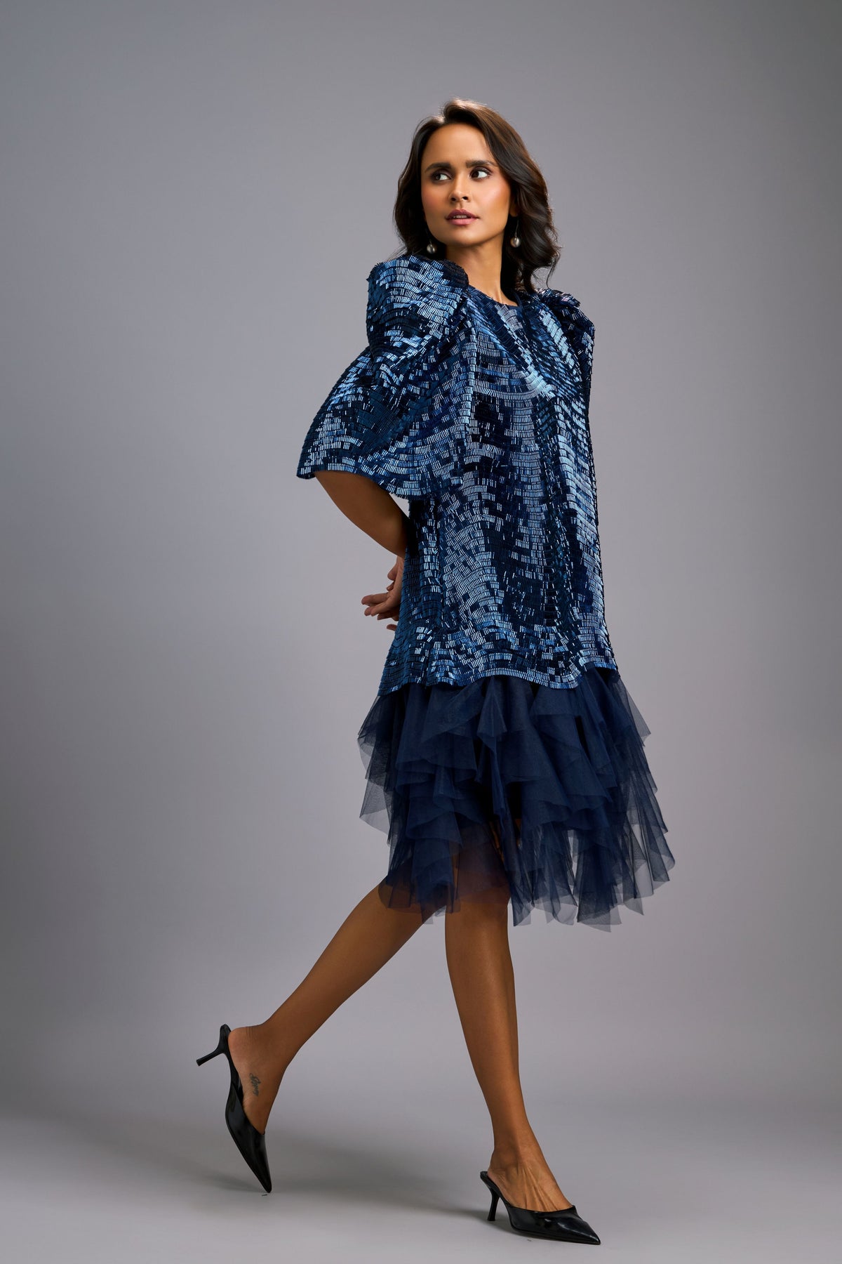 Shimmer Textured Navy Body Dress