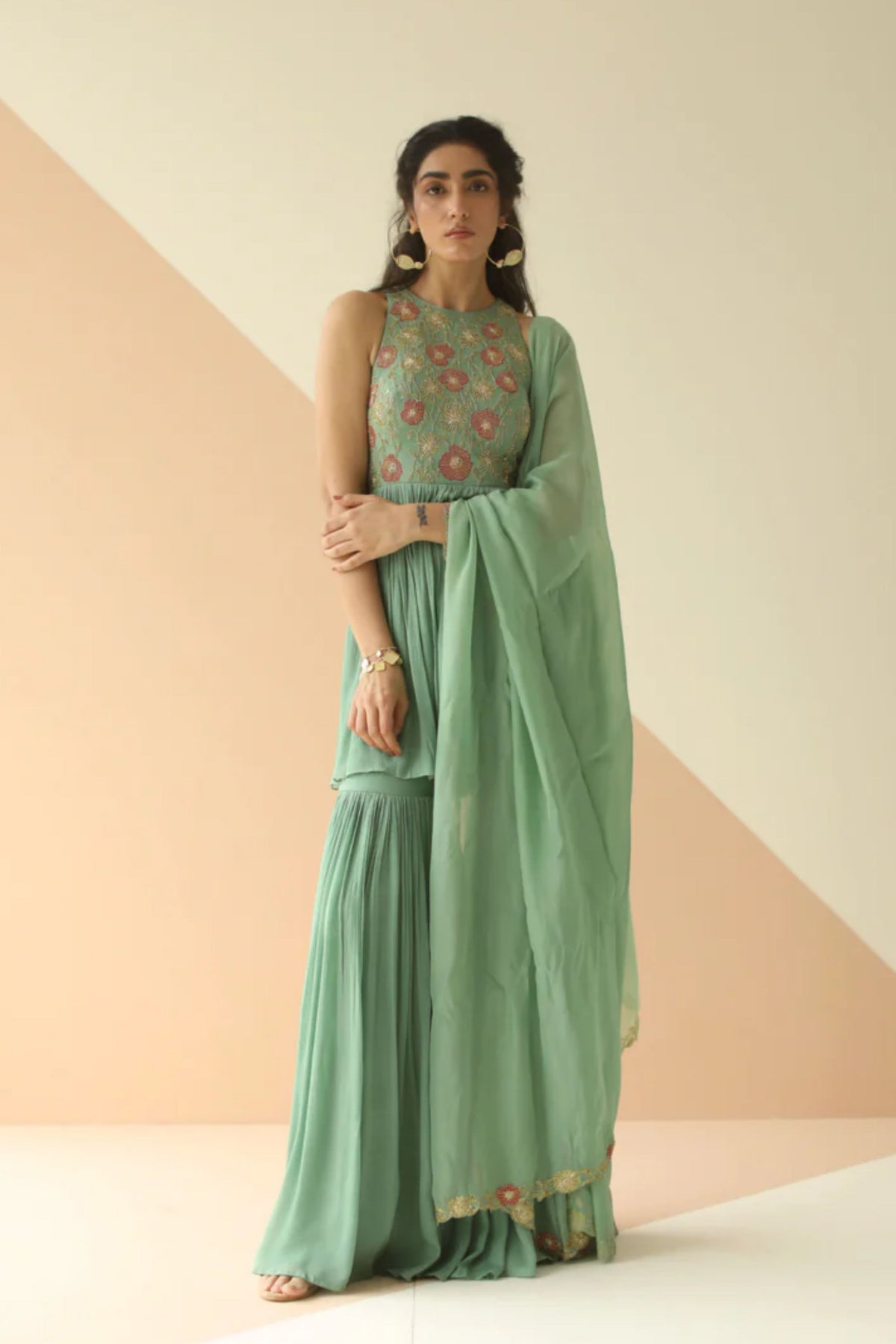 dark mint heavy yoke peplum sharara