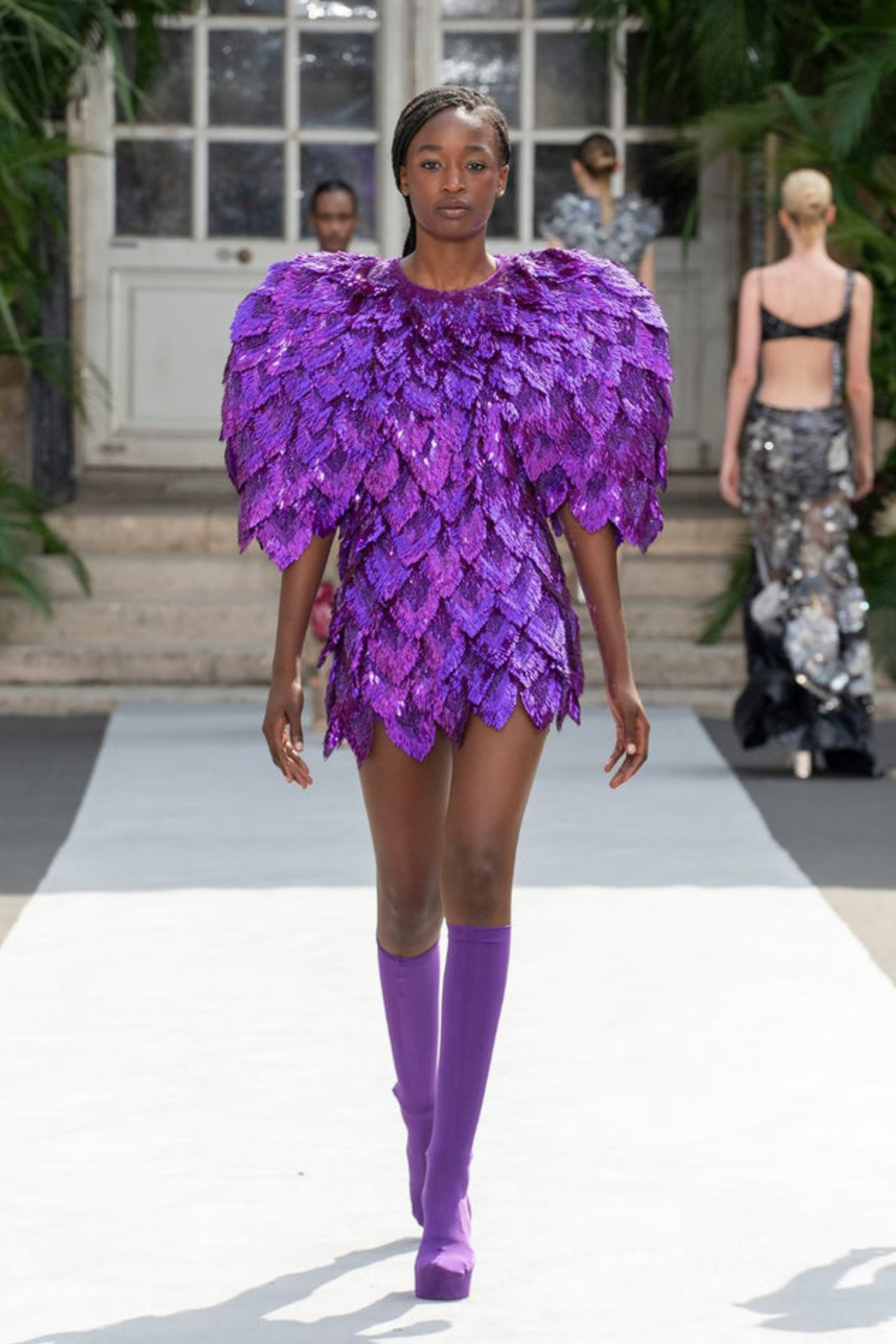 Amethyst Feather Titan Shoulder Dress