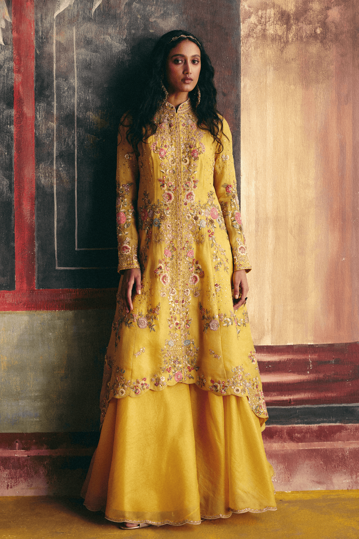 Yellow Long Jacket With Sharara