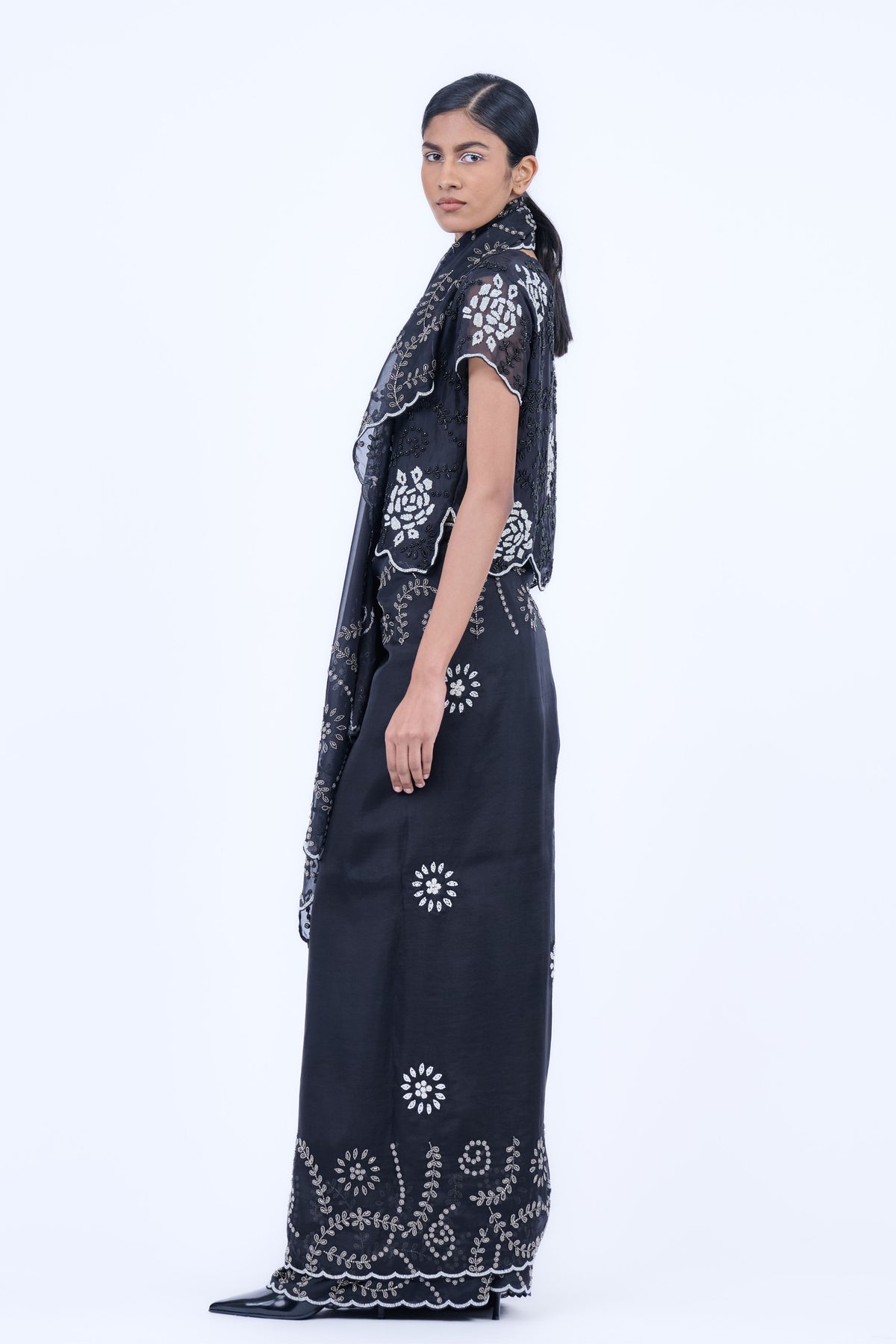 Beadwork Saree in Silk Organza