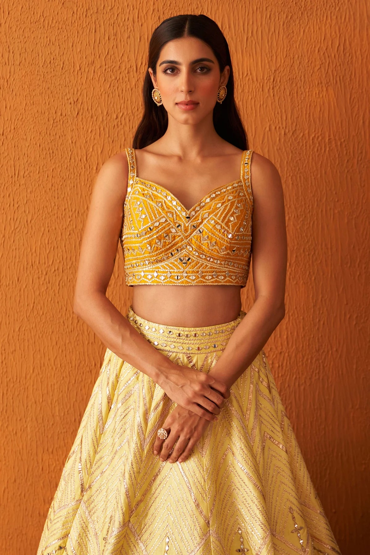 Yellow Raw Silk Lehenga Set