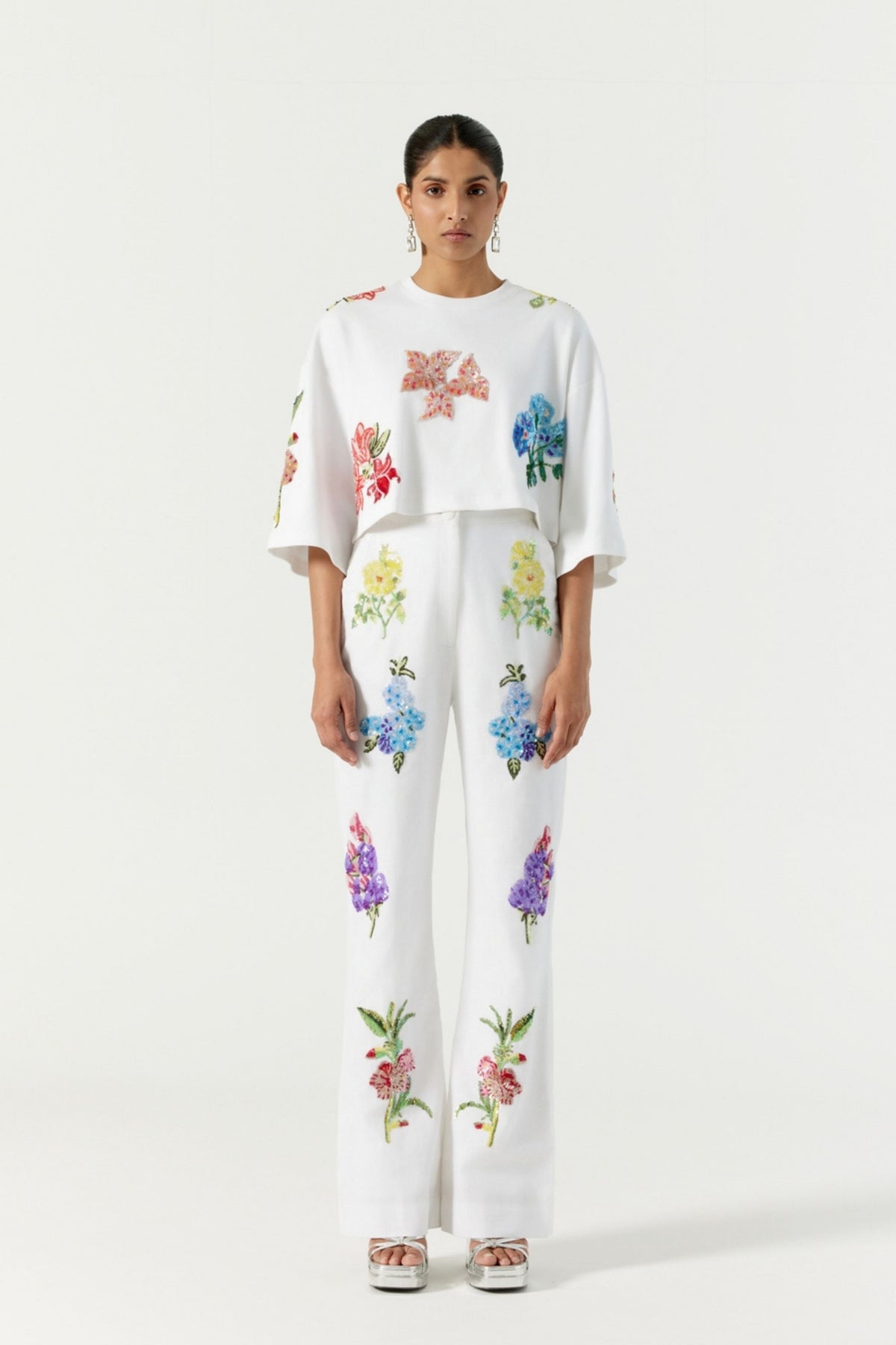 White Botanical Trouser