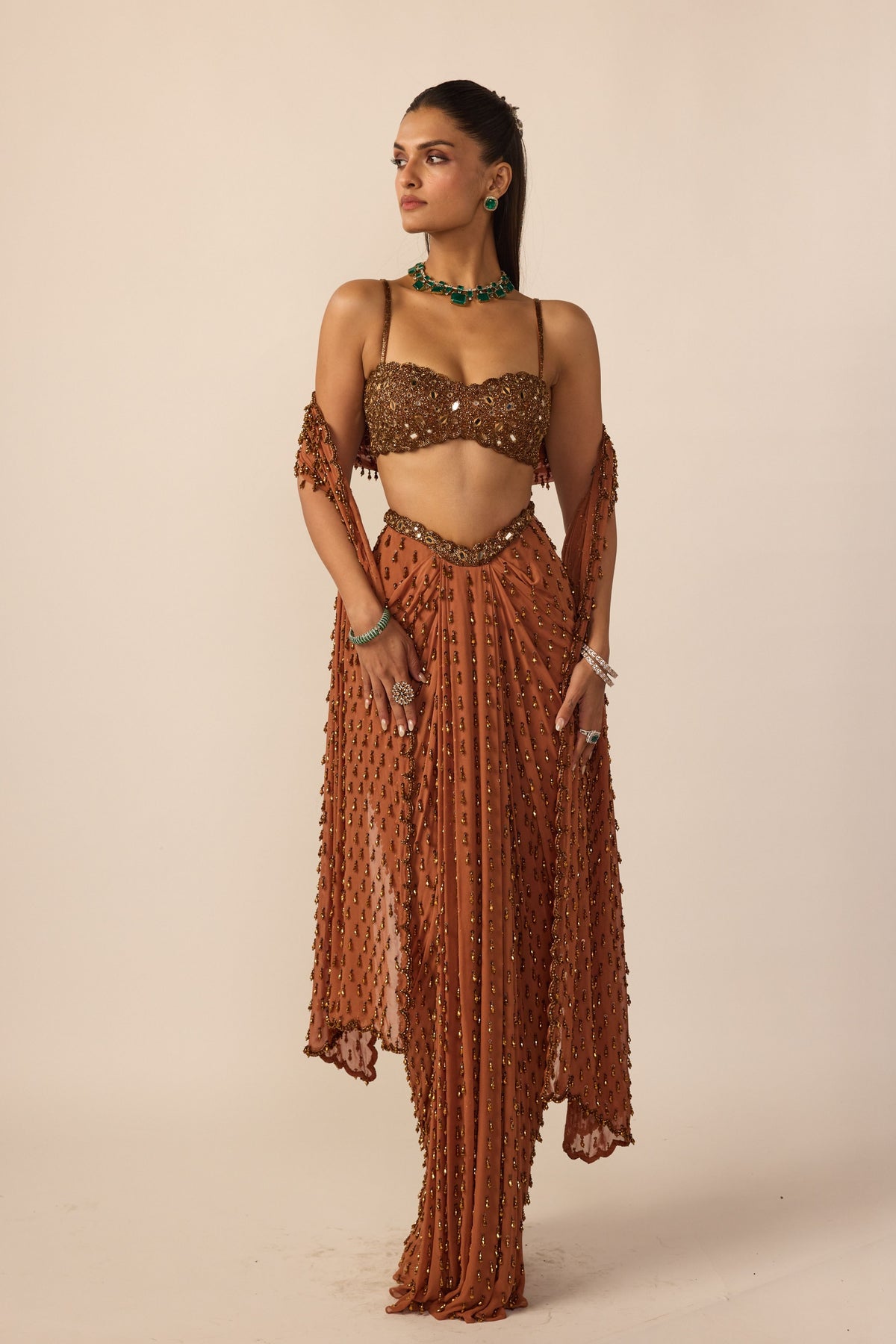 Metallic Copper Saree Set