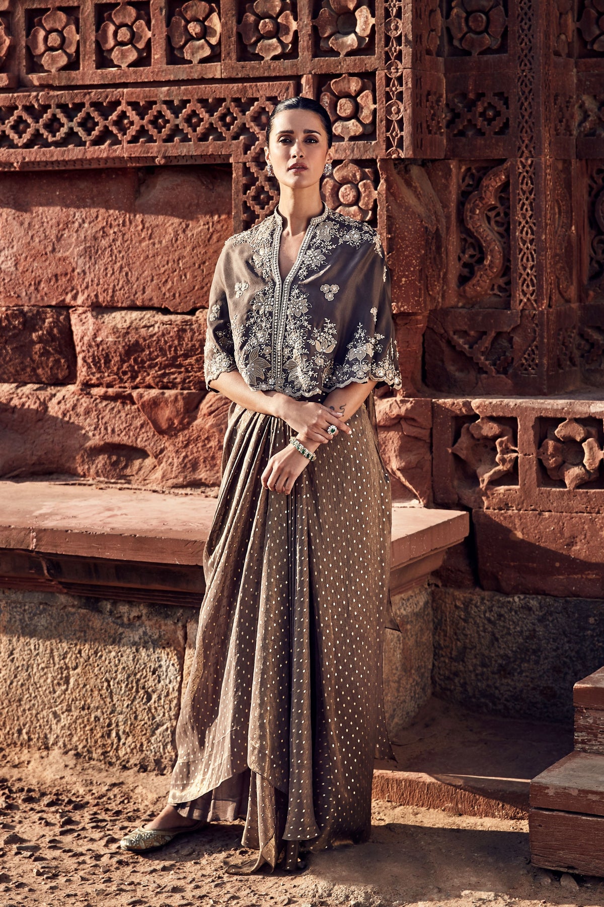 Multani Mini Cape with Stitched Saree