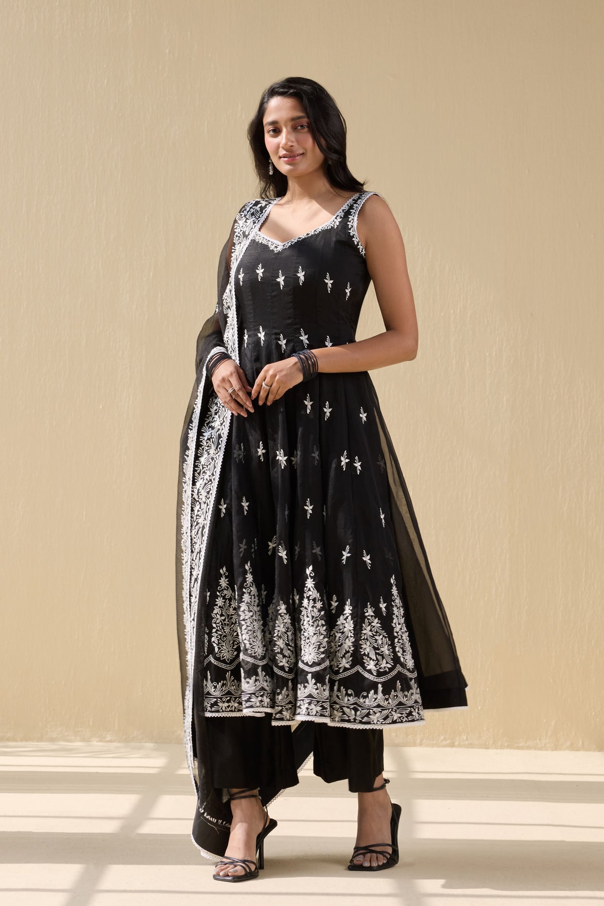 Black Embroidered Organza Suit
