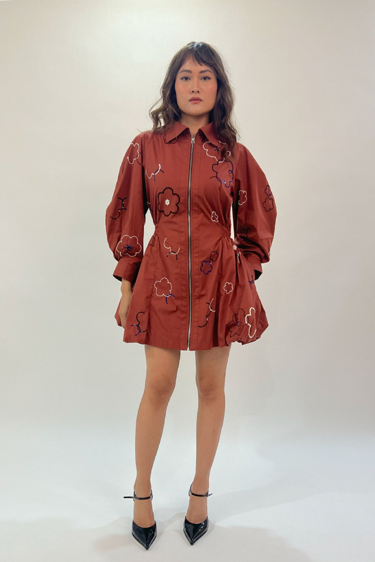Embroidered Bubble Hem Dress