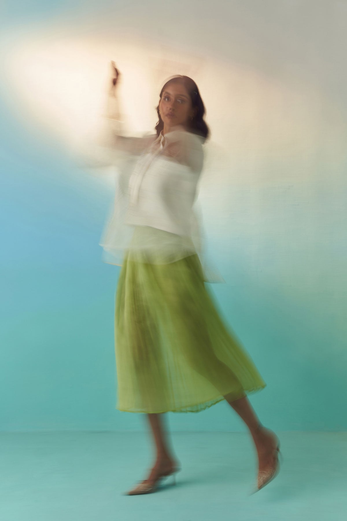 Green Organza Accordion Skirt