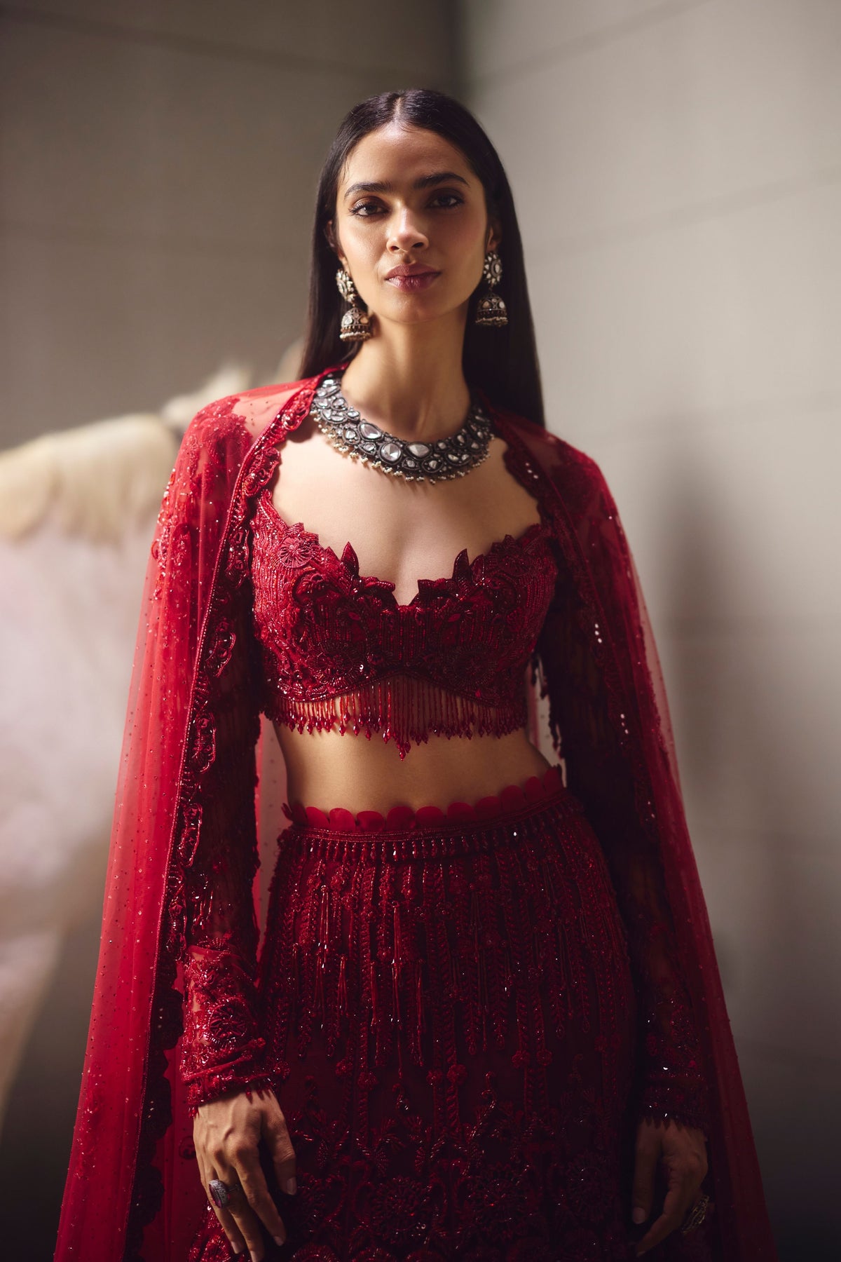 Red Embroidered Lehenga Set