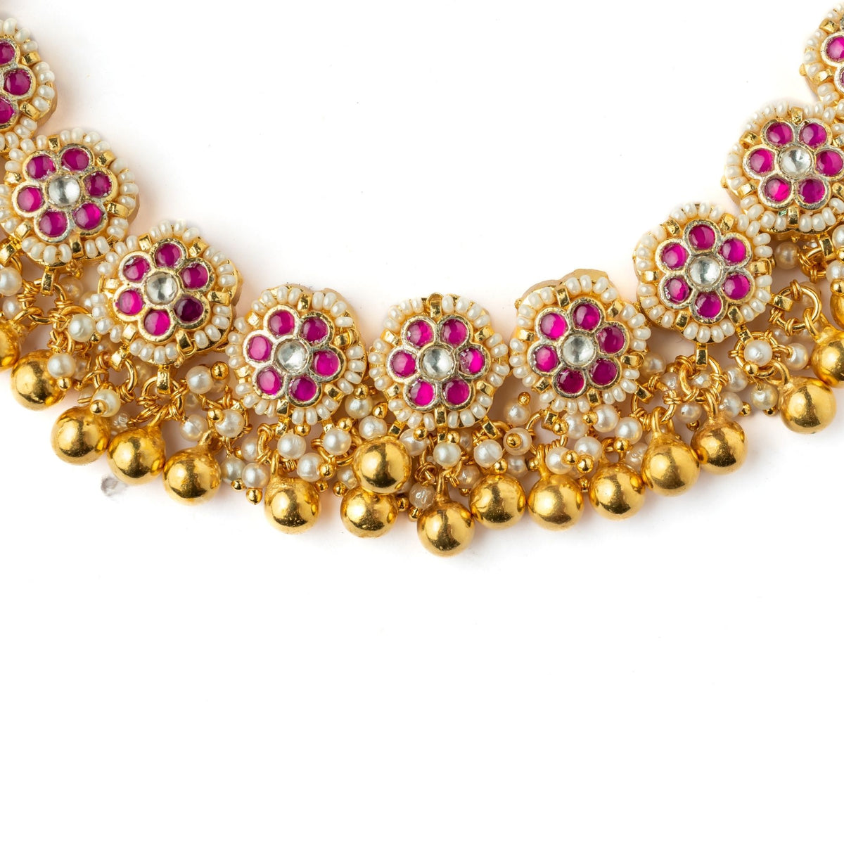 Pink Kundan Polki Necklace Set