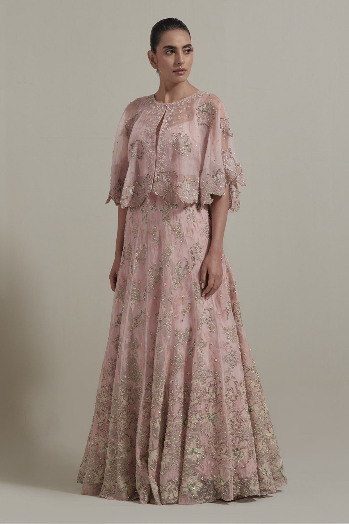 Pink Embellished Cape Set