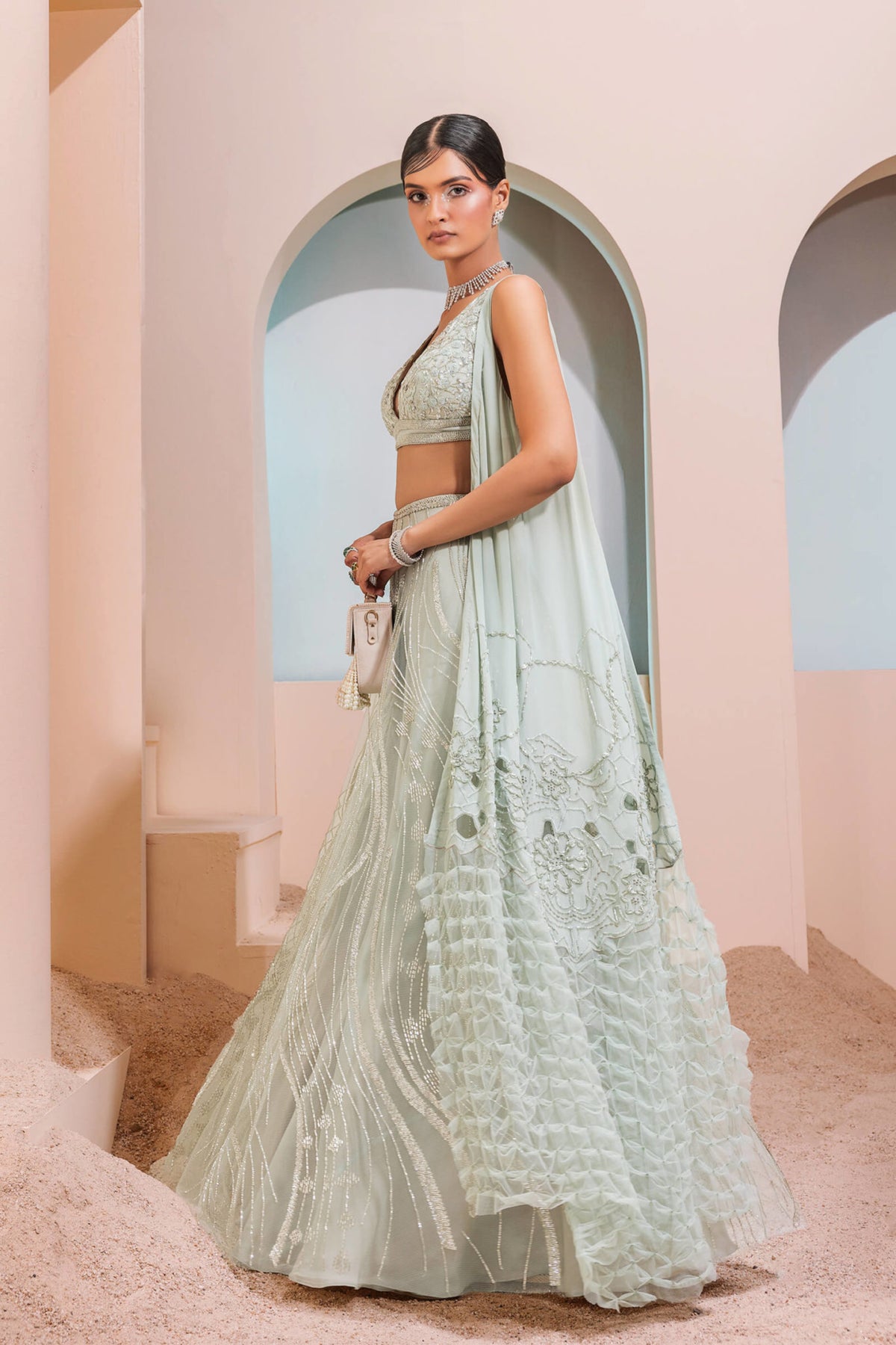 Mint Green Waves Lehengas