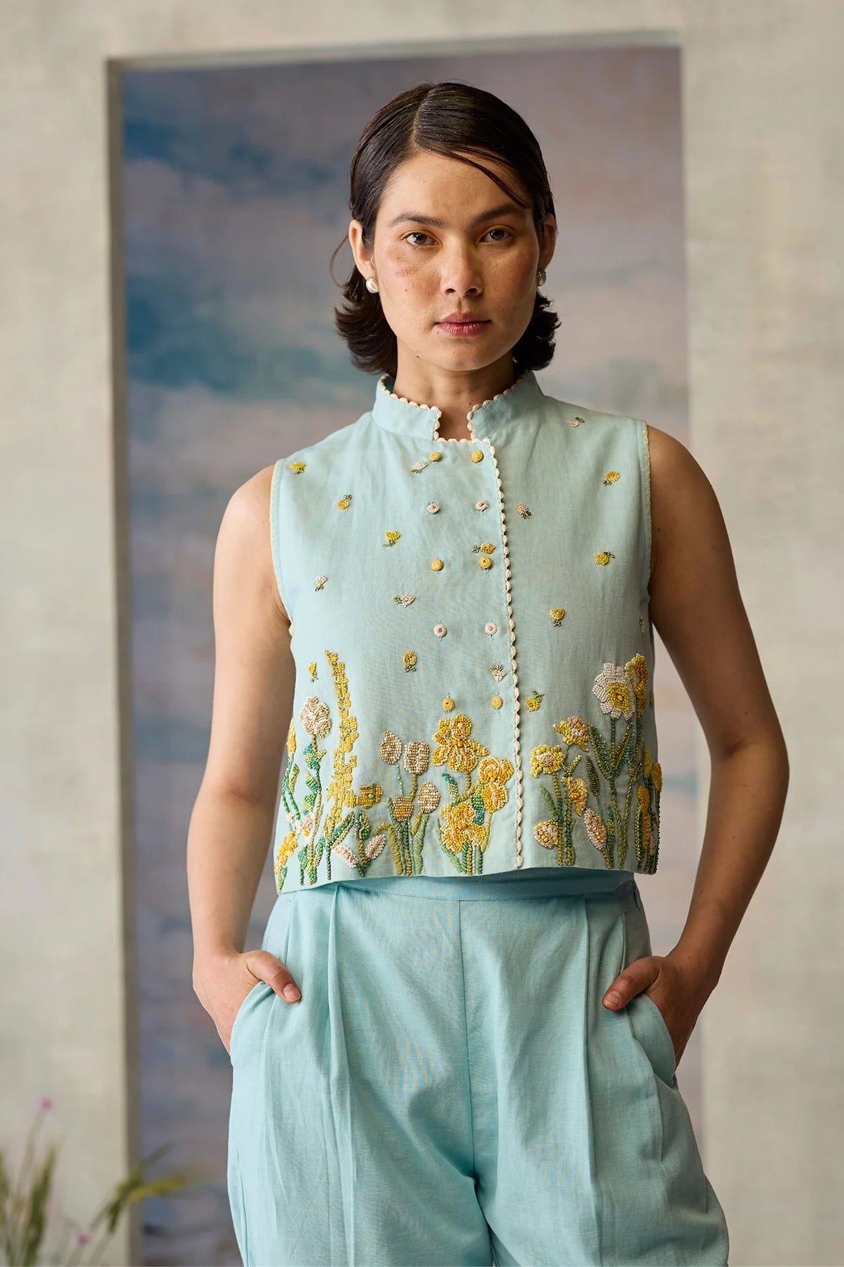 Azure Beaded Top