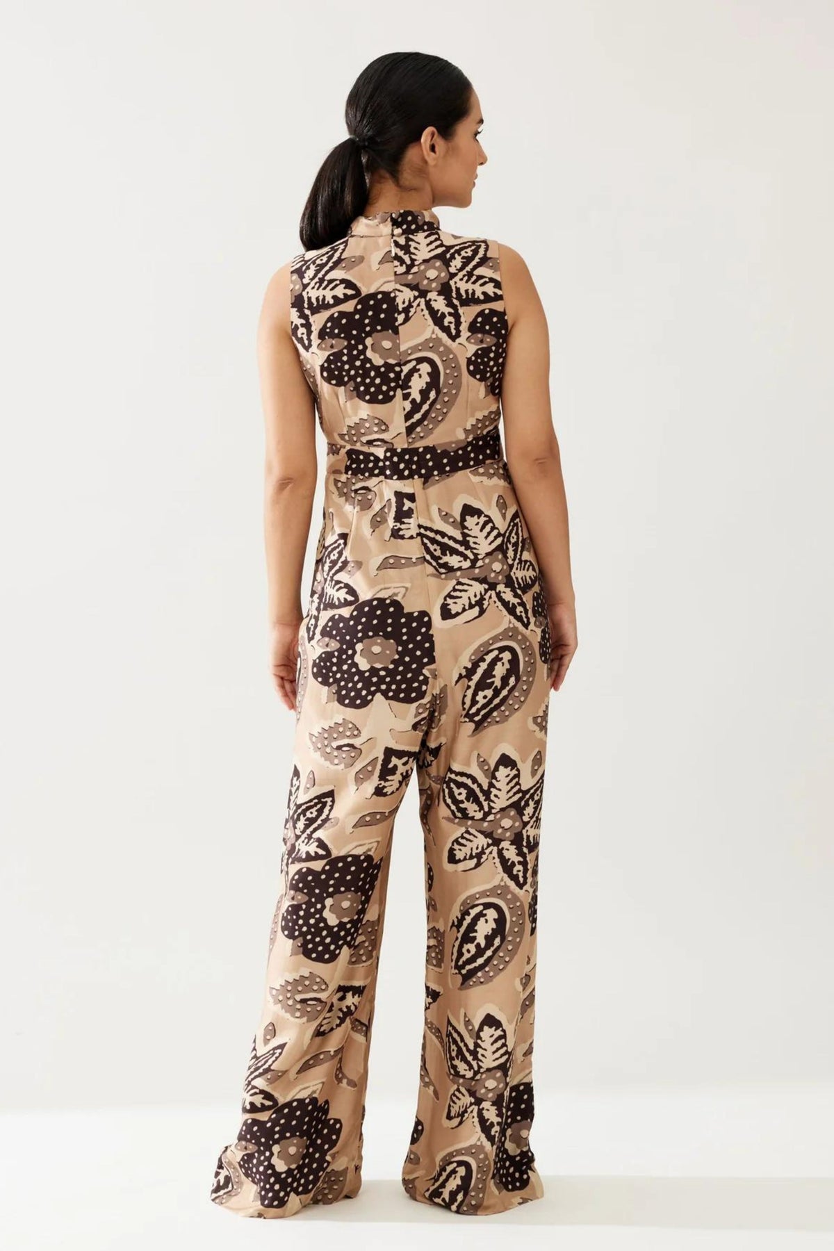 Cream And Brown Jumpsuit
