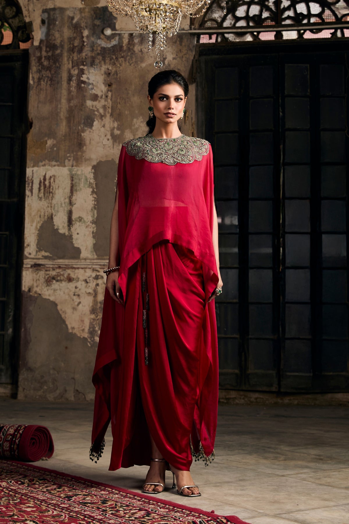 Red Skirt and Kaftaan Top Set