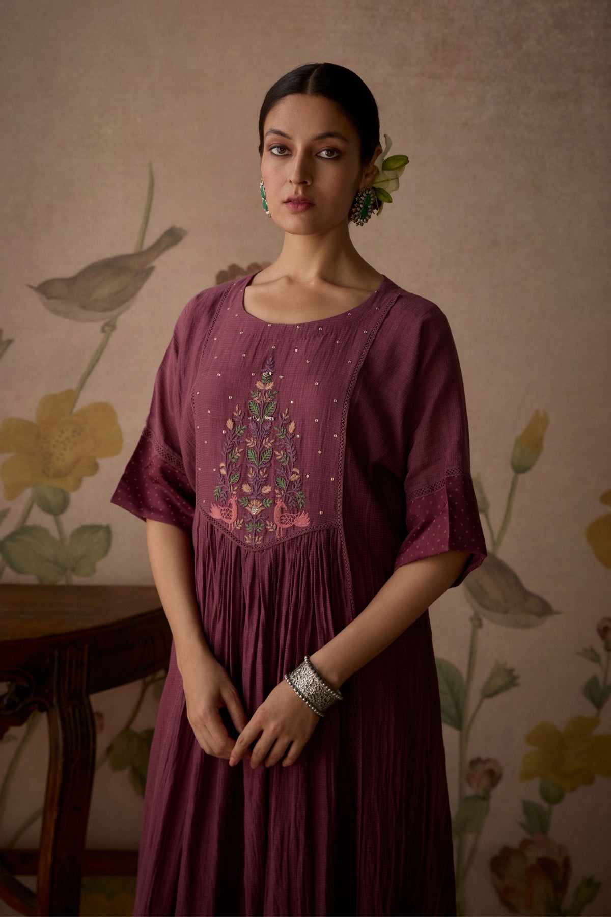 Wine Handwoven Kurta with pants
