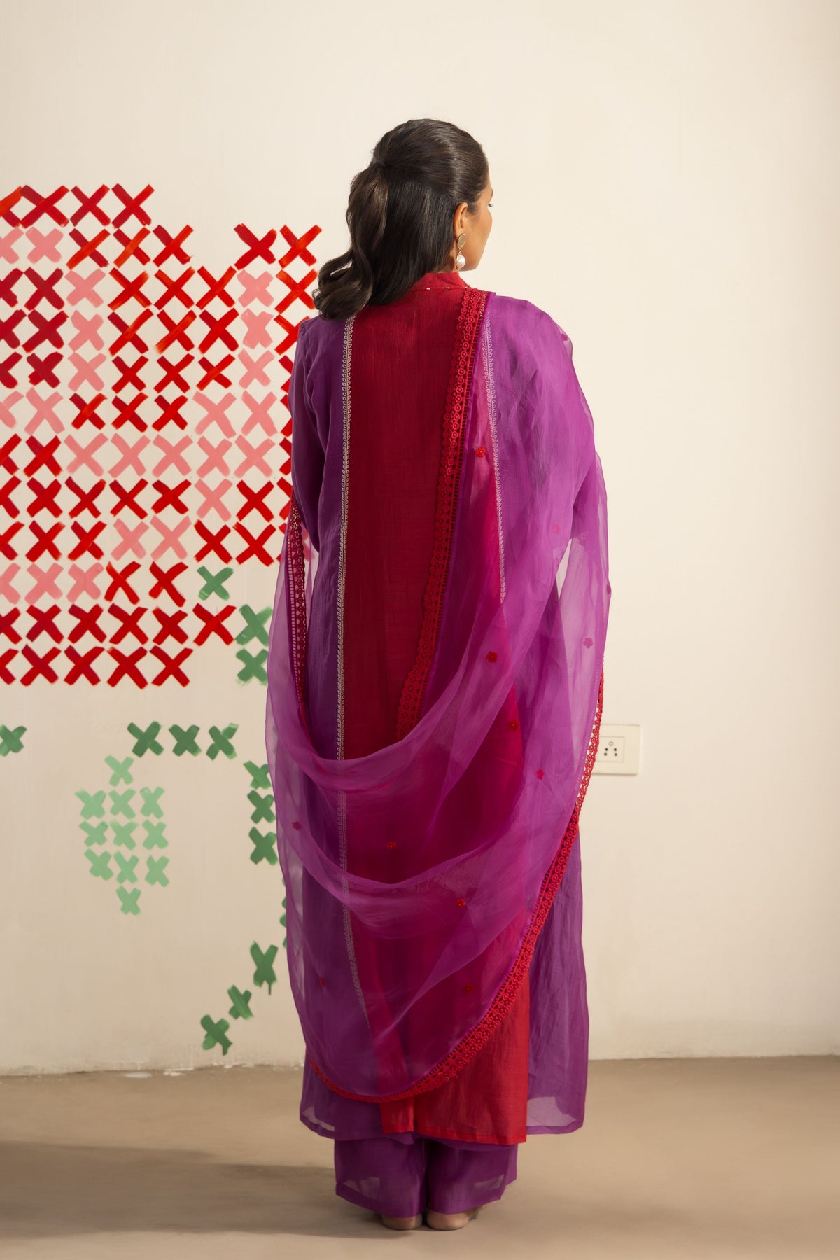 Red Purple Petal Kurta Set
