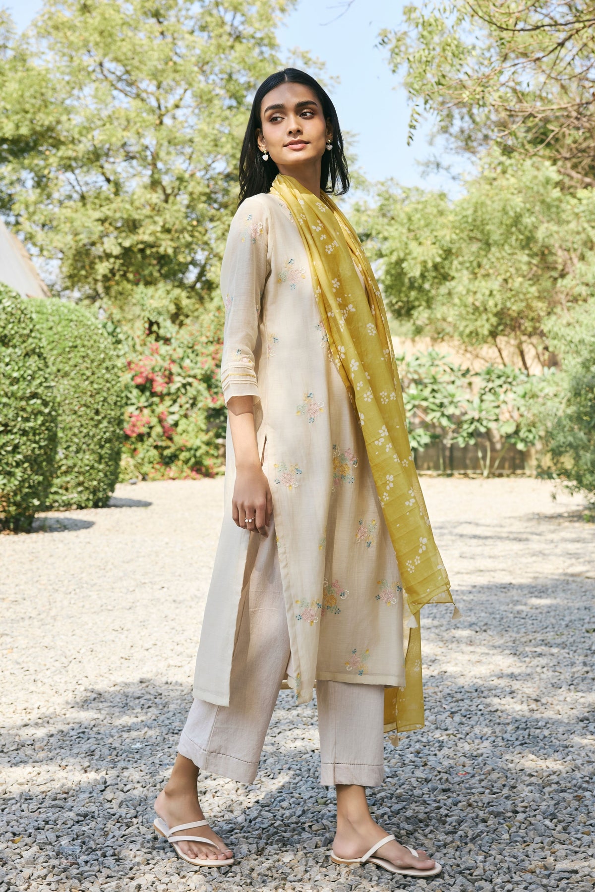Ecru Embroidered Kurta Set