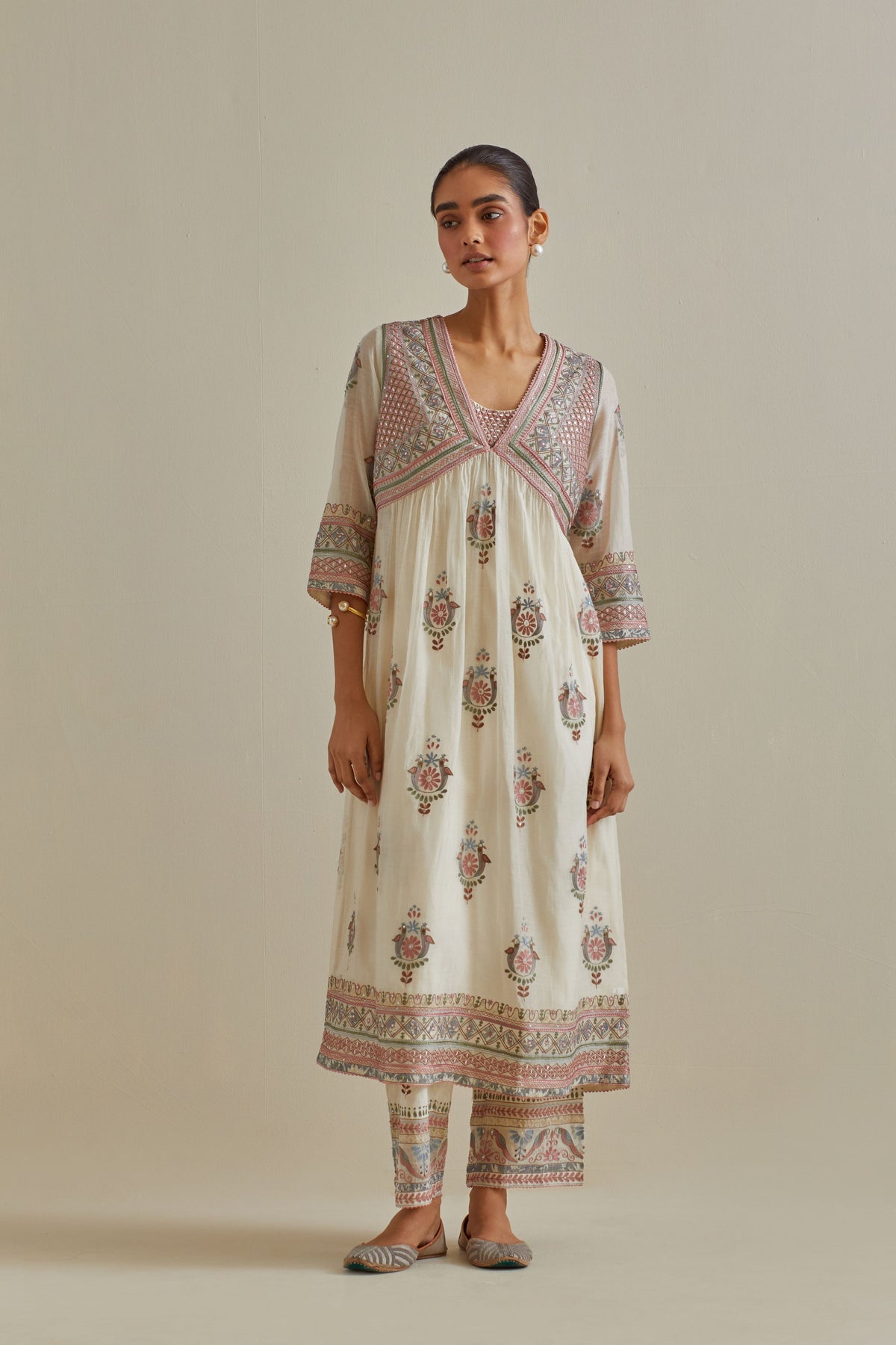 Pink V Neck Kurta Set
