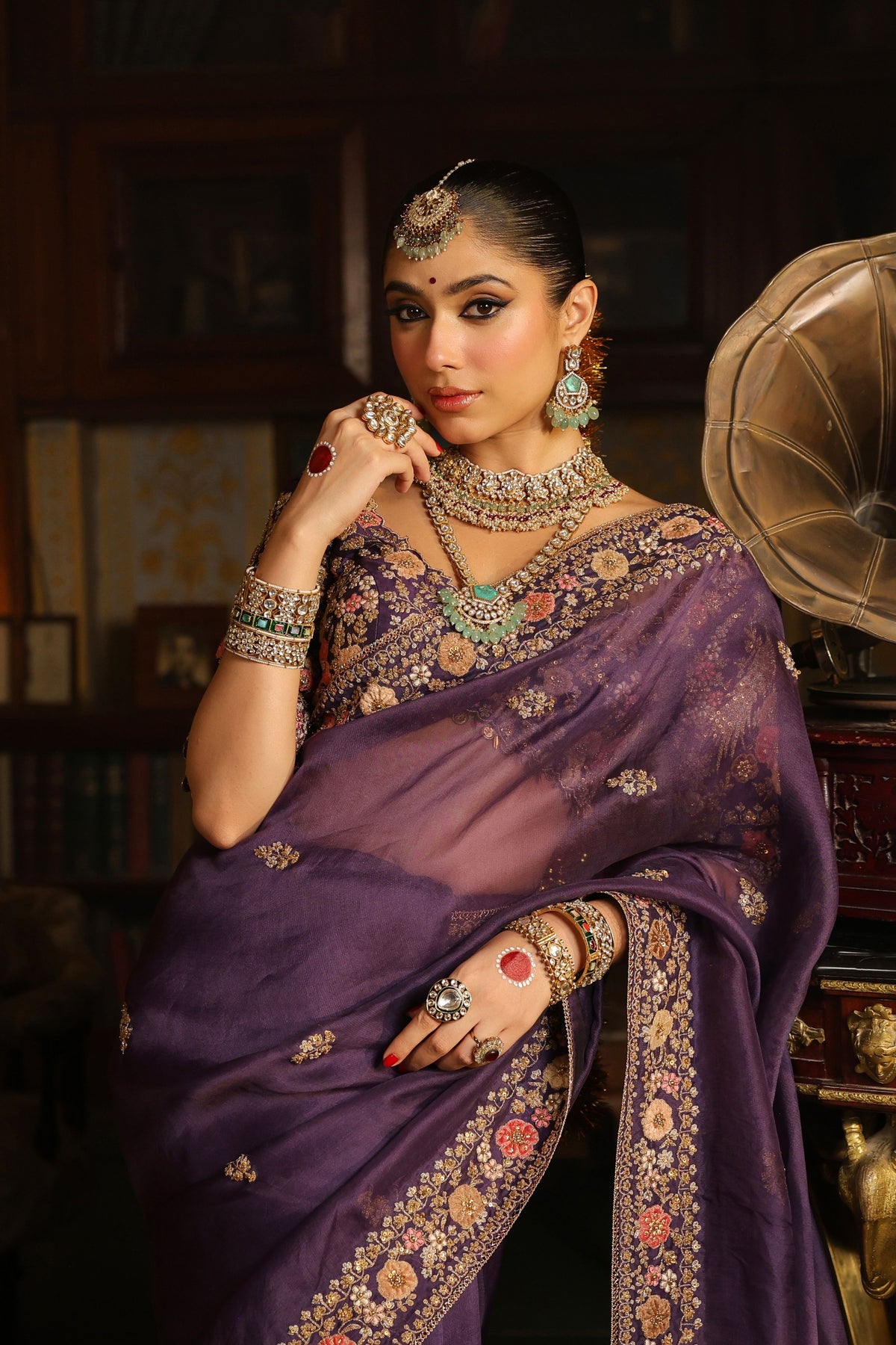 Ahista Purple Mayur Saree Set