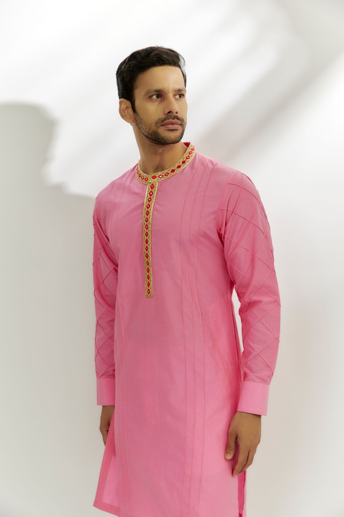 Pastel Pink Cotton Silk Embroiderd Kurta