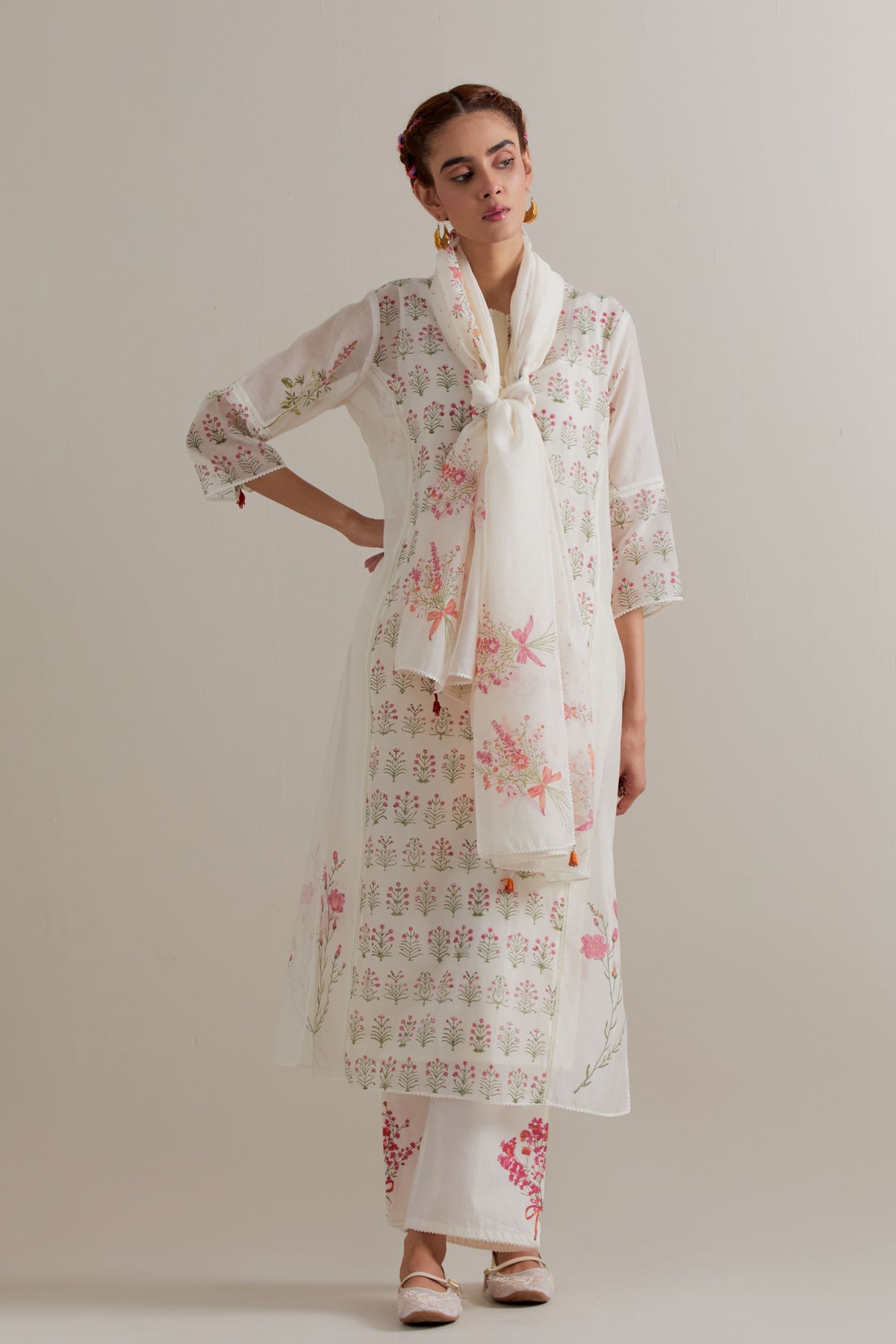 Pink Green Panel Kurta