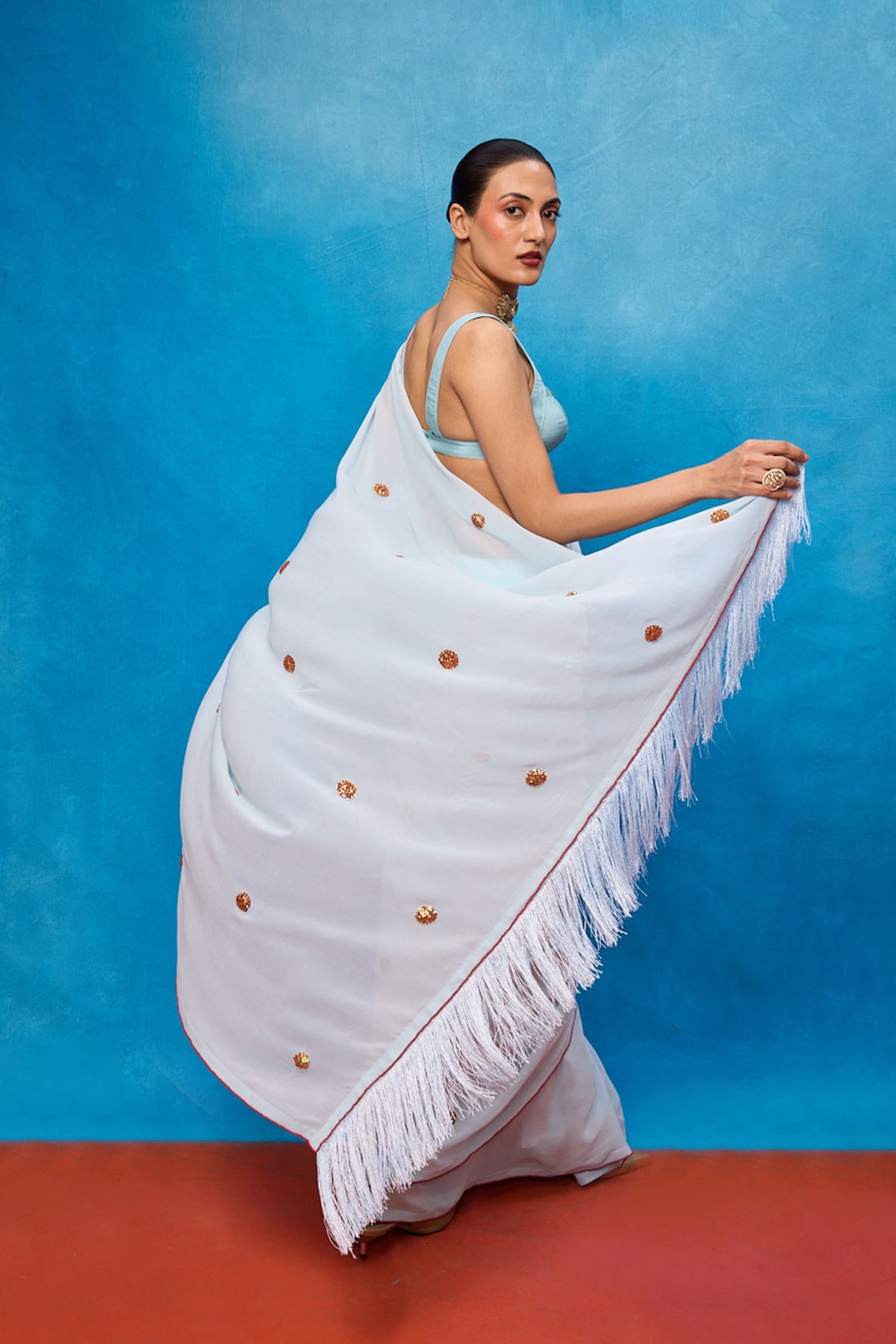 Handwoven Ice Blue Georgette Saree