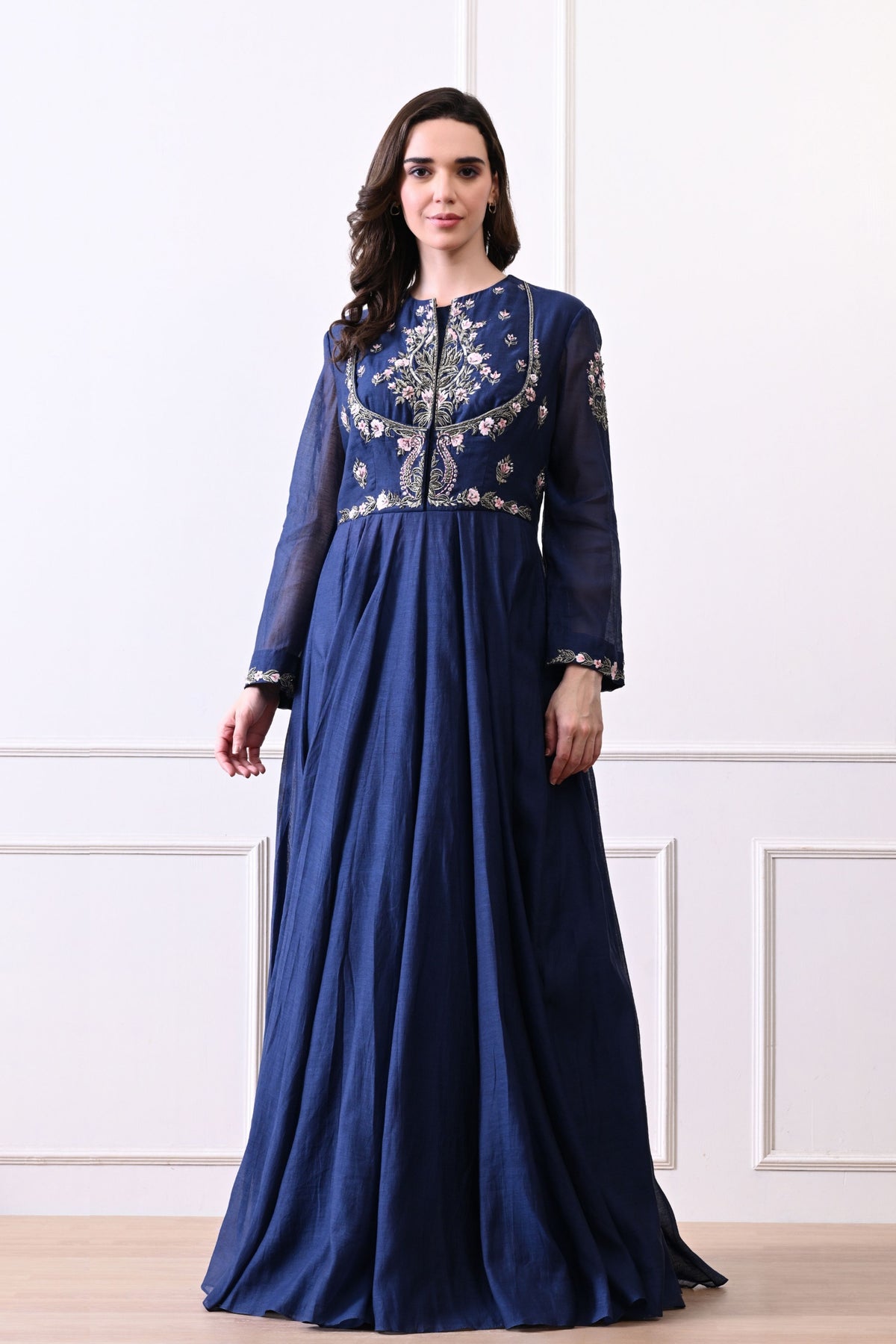 Blue Floral Embroidered Anarkali