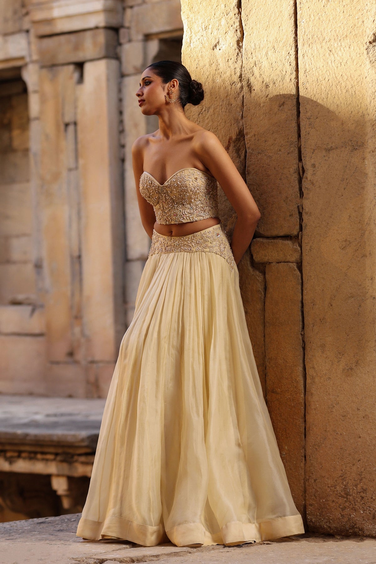 Vaayu Beige Jacket Lehenga Set