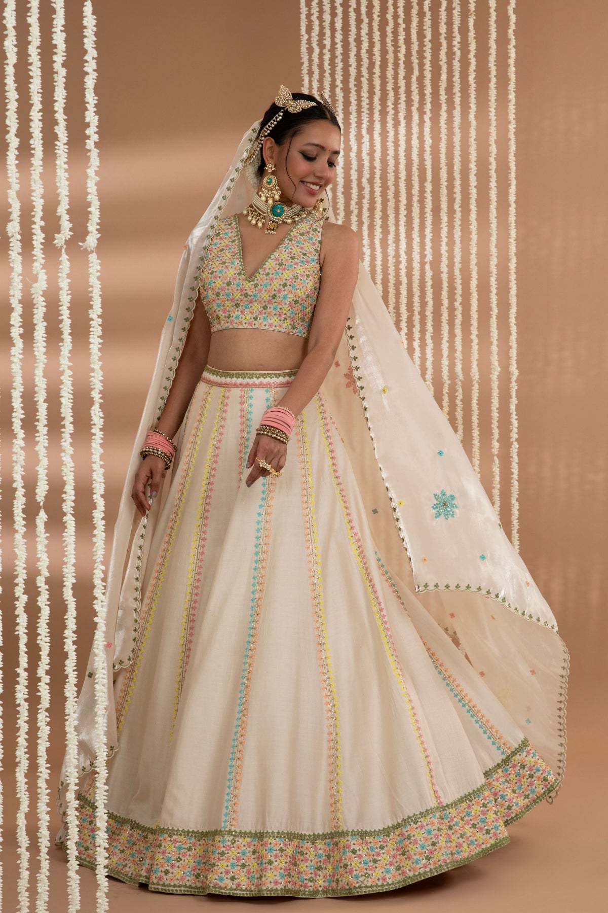 Ivory Embroidered Lehenga Set