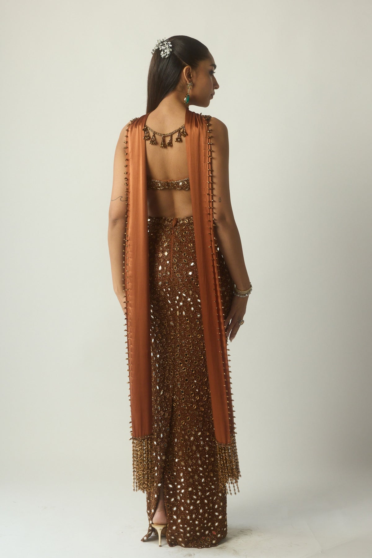 Metallic Copper Pencil Skirt Set