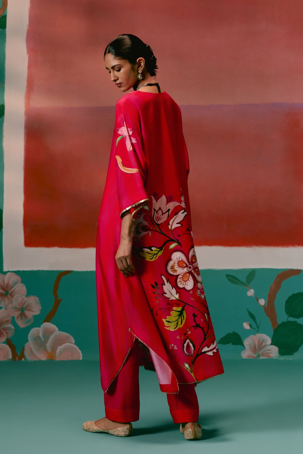 Fuschia Floral Kaftan Set