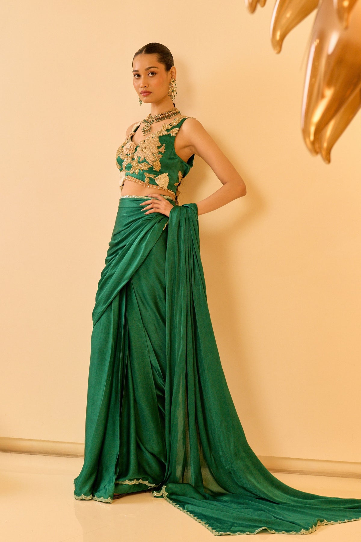Verdant Draped Saree Set