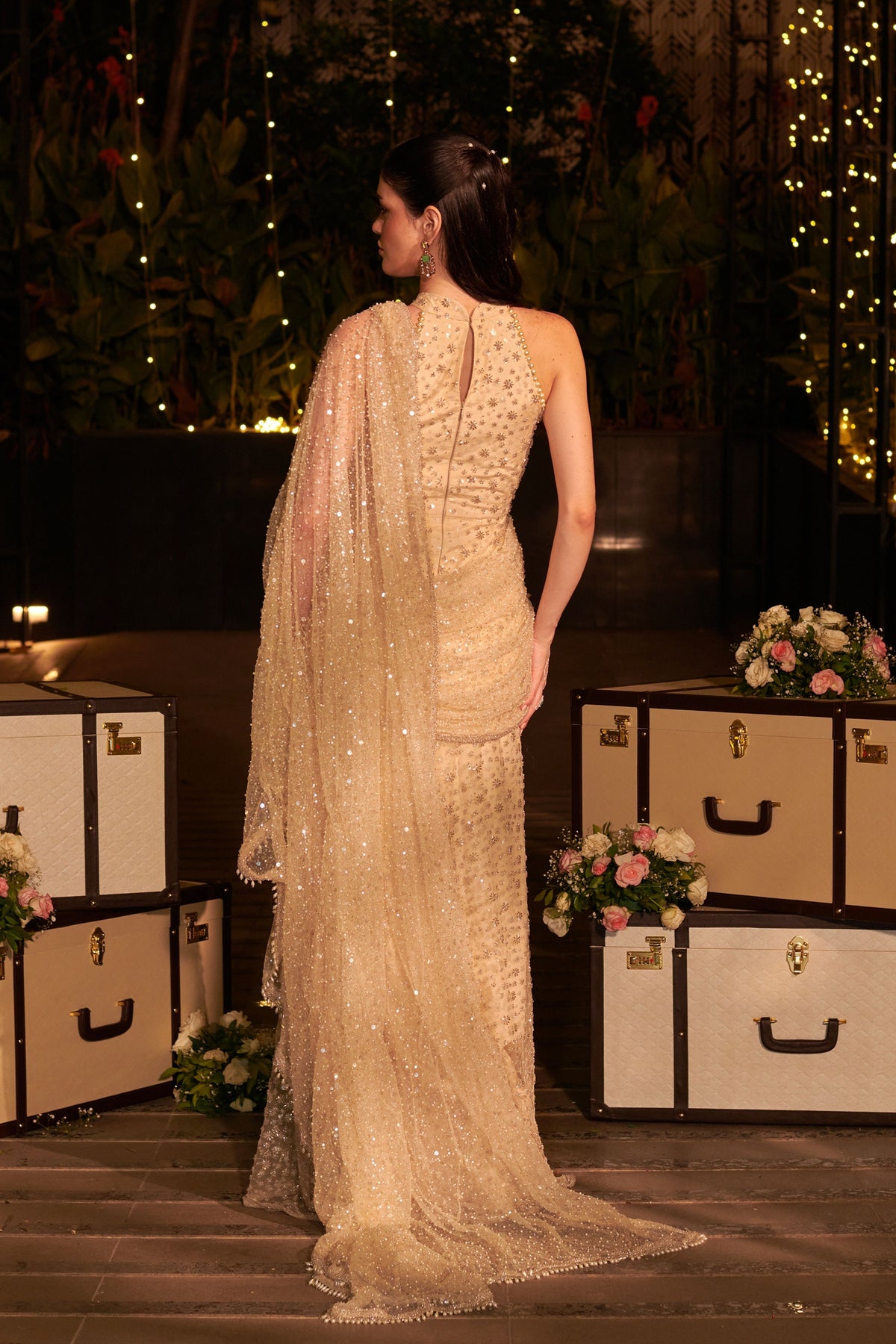 Ivory Gown With Drape Trail