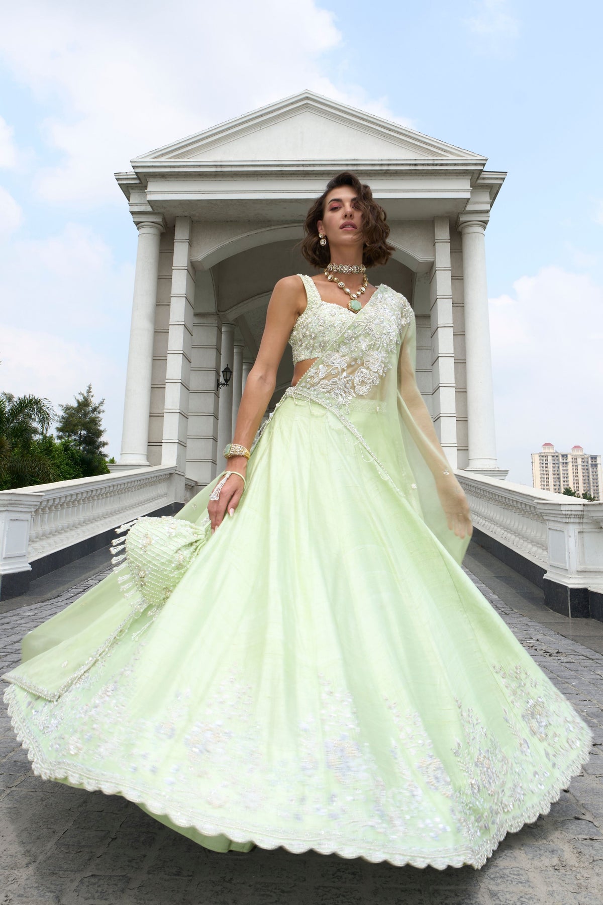 Raw Silk Green Lehenga Set