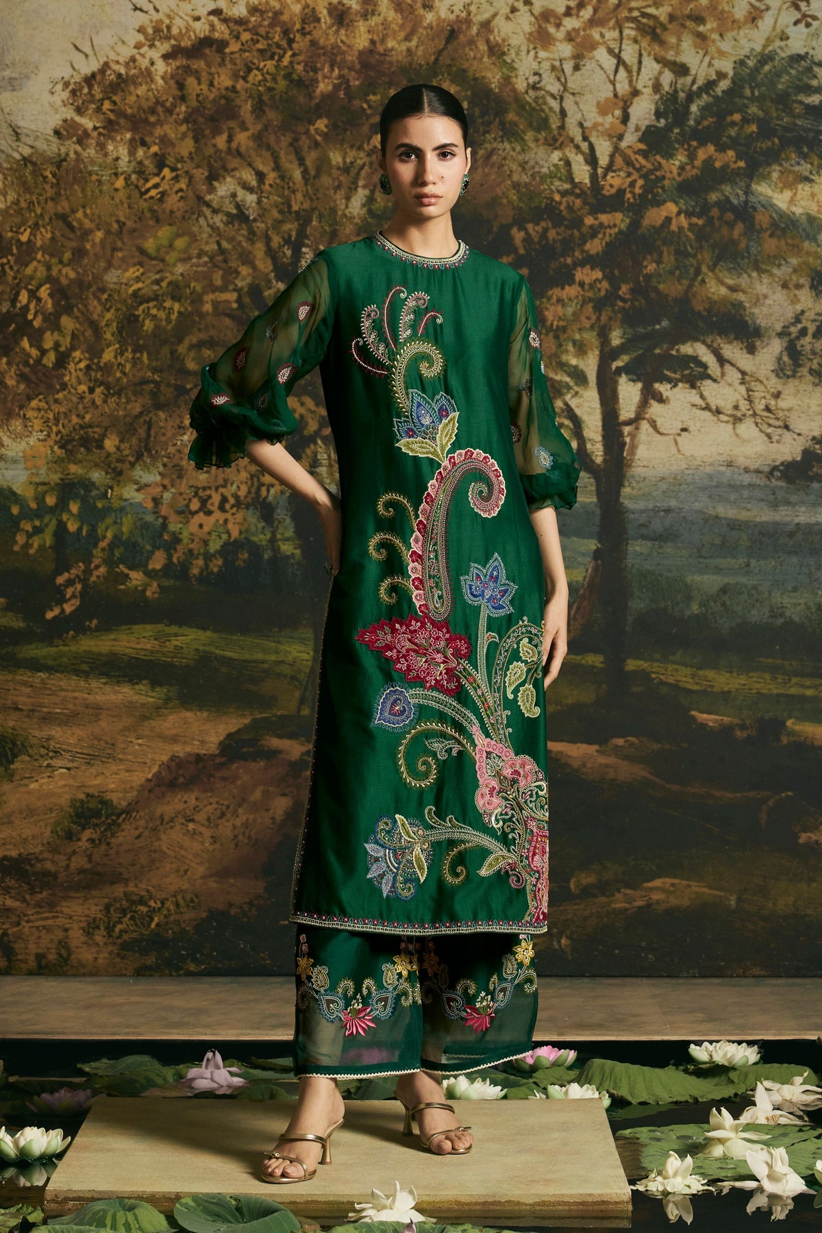 Green Applique Kurta Set