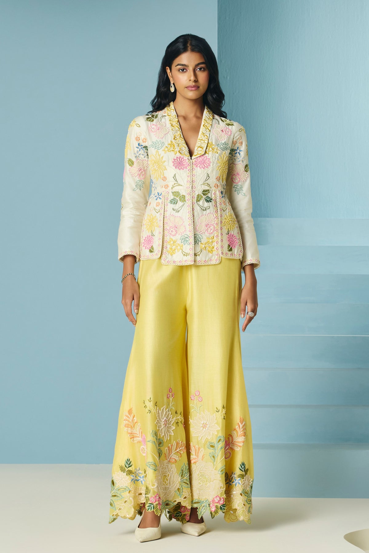 Butter Yellow Embroidered Sharara