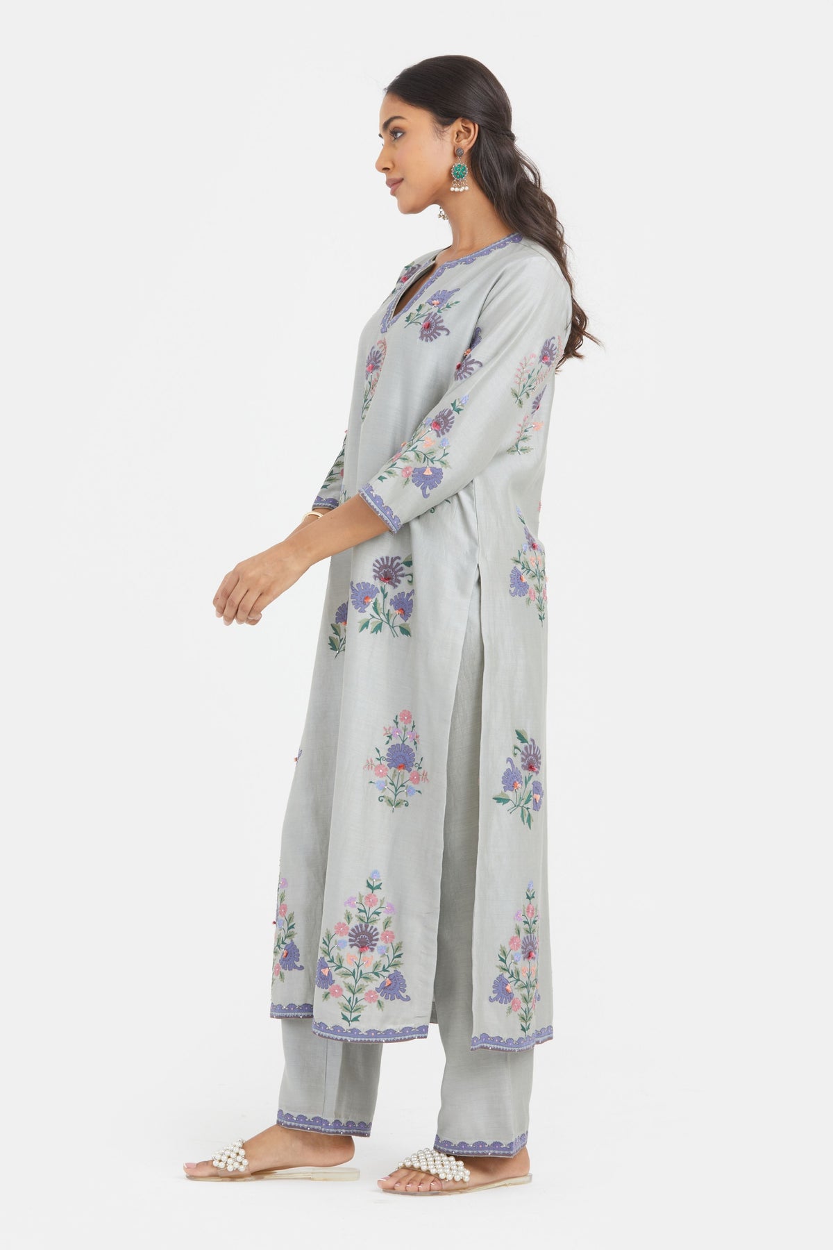 Silk Bluish Grey Kurta Set