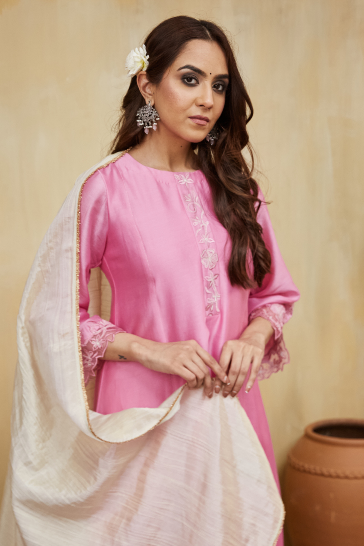 Pastel Pink Chanderi Dina Kurta Set