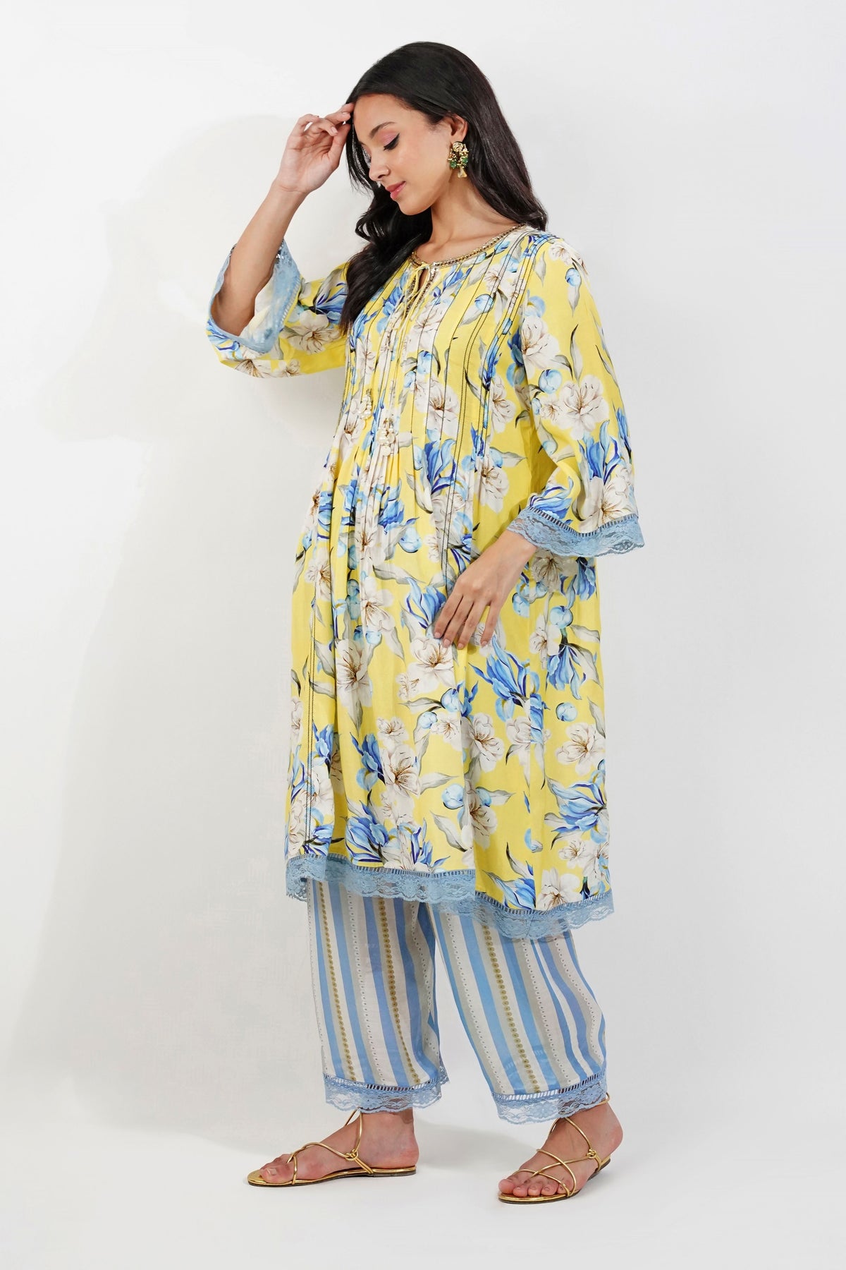 Flirty Pleats Floral Tunic Set