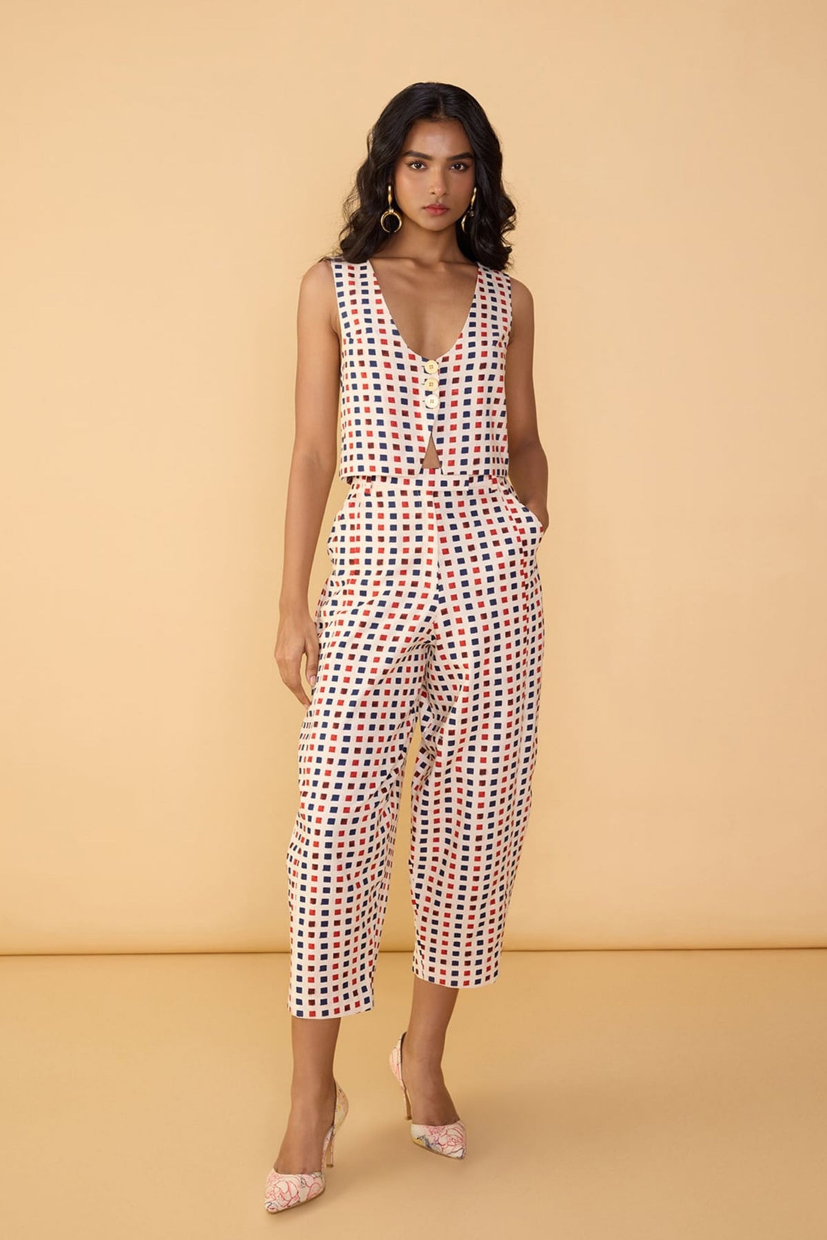 Checkered Print Plunge