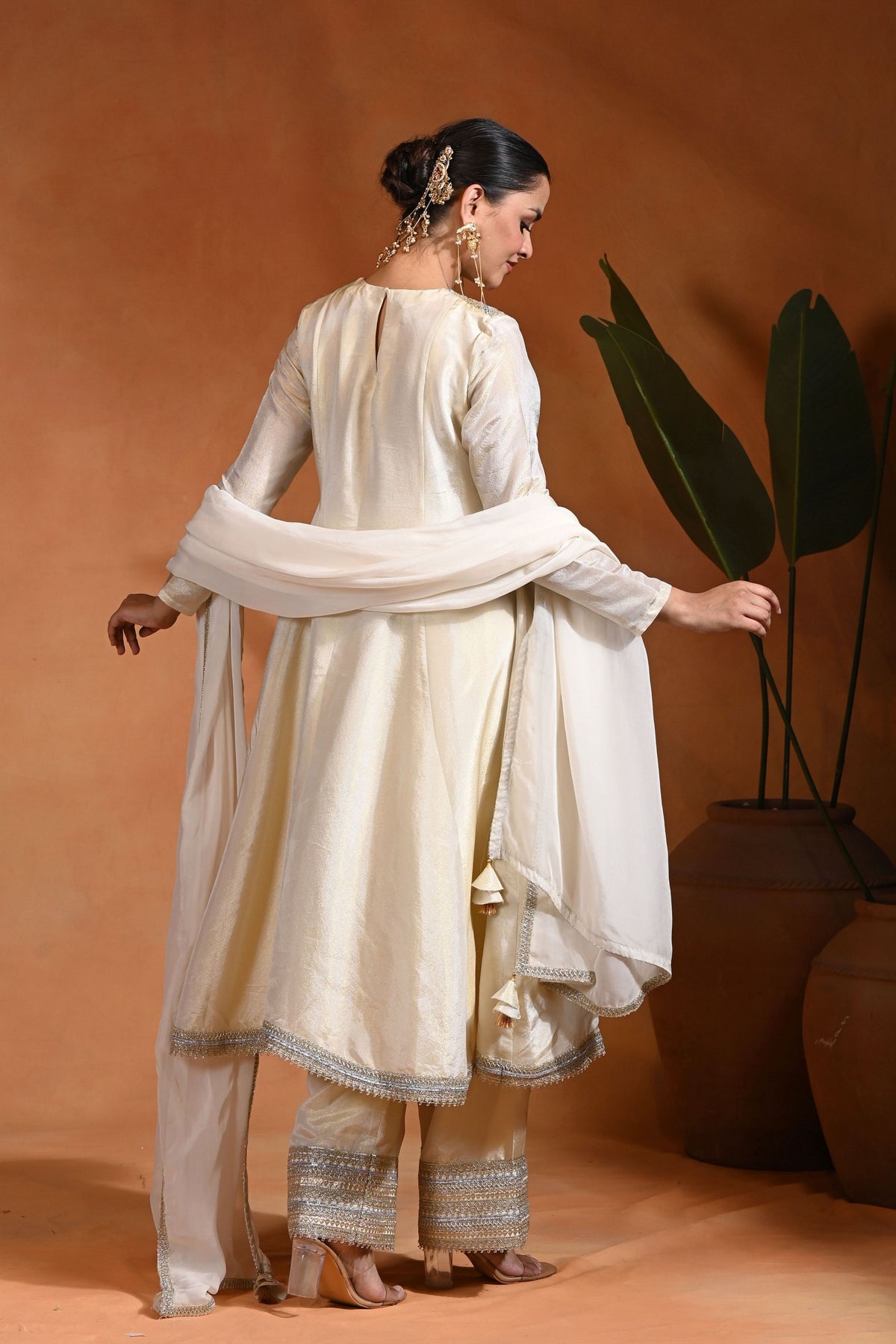 Ivory Gold Anarkali Set